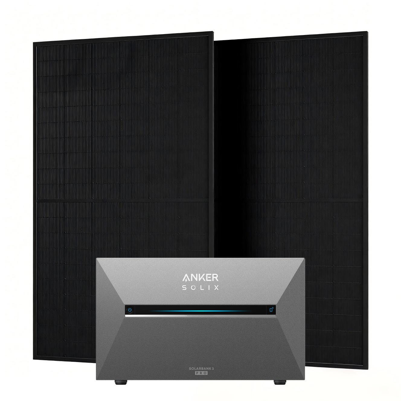 Anker Balkonkraftwerk Solix 1000W Photovoltaikanlage Komplettset mit Solarbank E2700 3 Pro, Monokristallin, (Set, 2-St., 2*500W Solarmodule + Anker Solarbank 3 pro + ohne/mit Halterung), IP65, Plug und Play