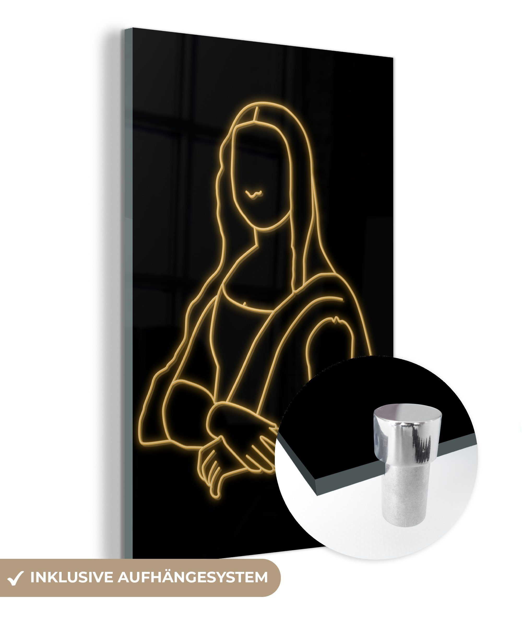 Glas - Glas - MuchoWow Wanddekoration auf Lisa Foto Leonardo Wandbild - Mona - Vinci Bilder auf St), Acrylglasbild (1 Gold, Glasbilder - da