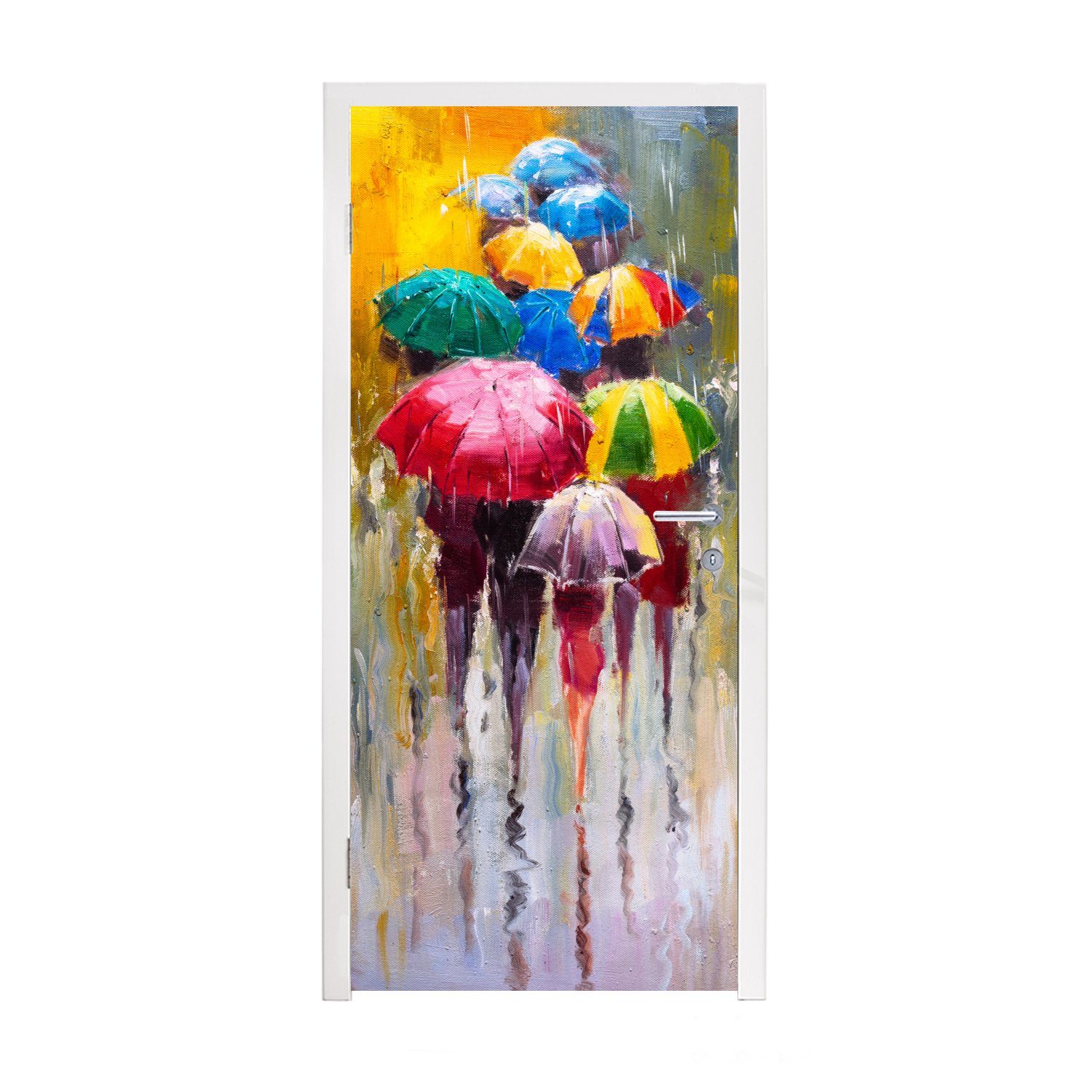MuchoWow Türtapete Gemälde - cm St), (1 Tür, Öl, Regenschirm bedruckt, für Türaufkleber, 75x205 Fototapete - Matt