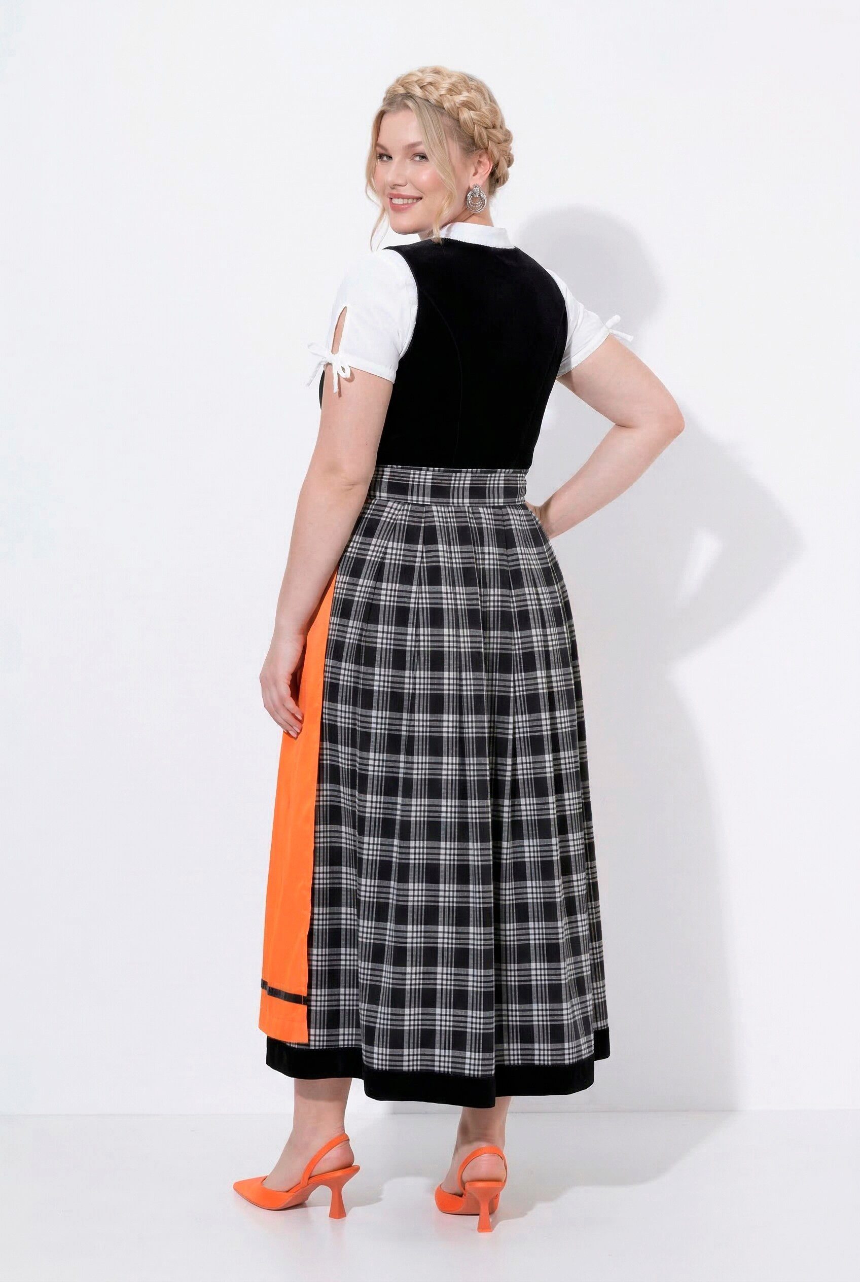 Ulla Popken Dirndl Samt-Dirndl Karomuster Carré-Ausschnitt