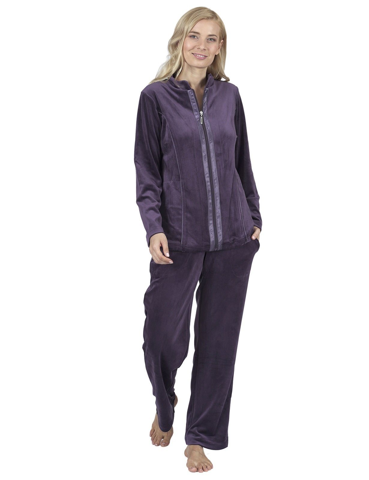 RAIKOU Hausanzug Damen Nicki Hausanzug Homewear Freizeitanzug mit Reißverschluss Paillettenreihen