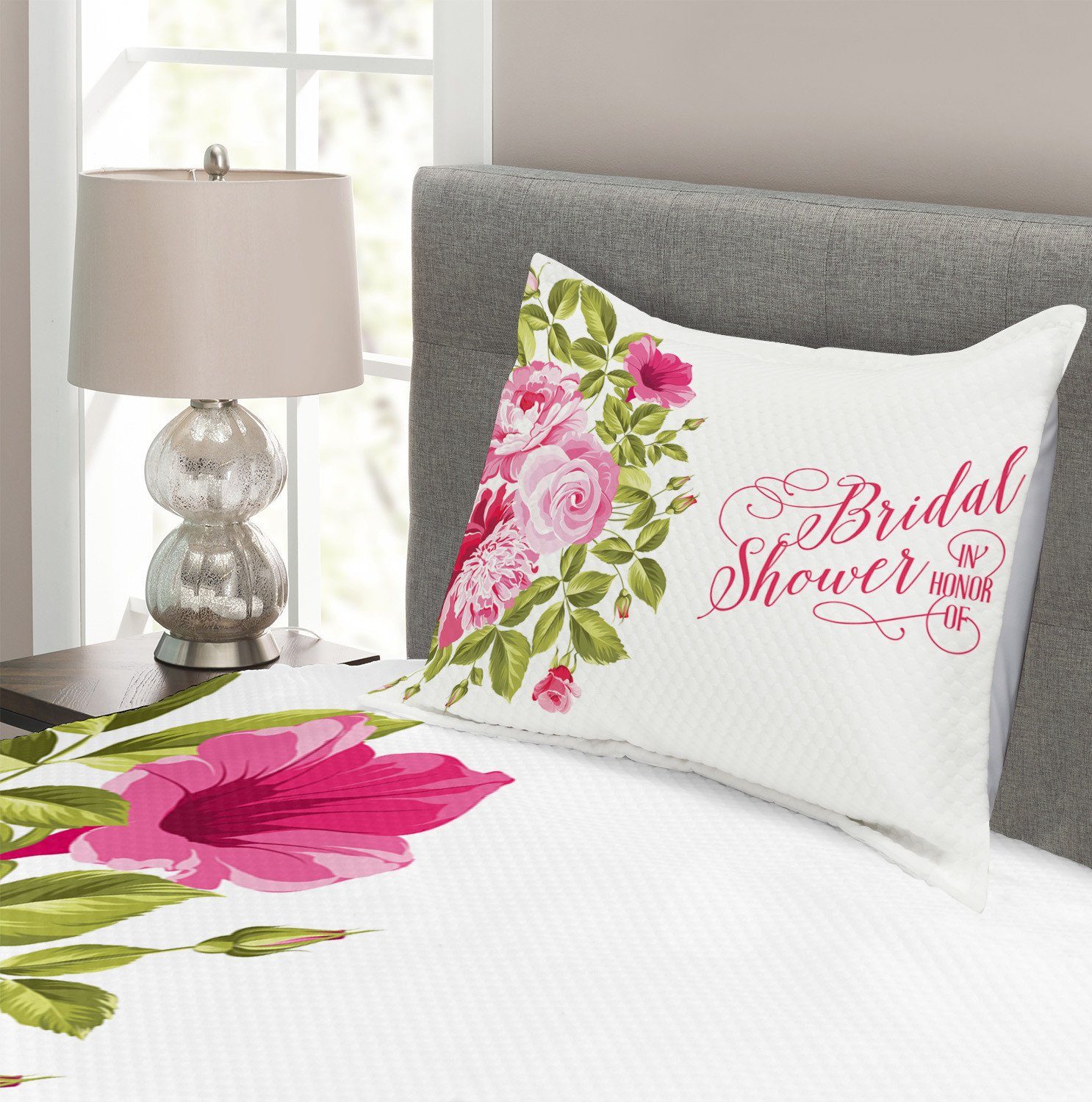 Bride Abakuhaus, Blumen Waschbar, Shabby Tagesdecke Rosa mit Kissenbezügen Set