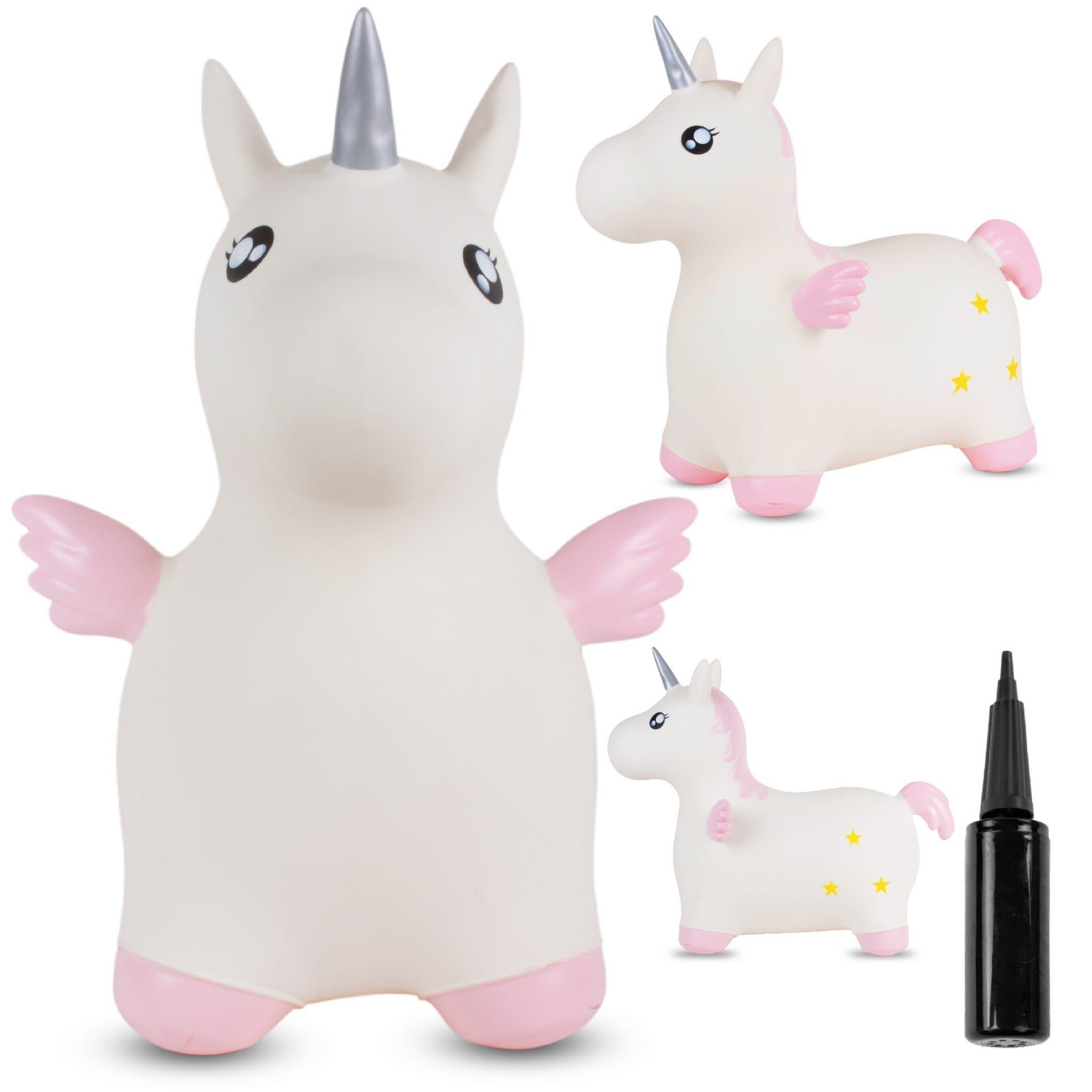 Sun Baby Hüpftier Gummihüpfer Einhorn weiß-rosa für Kinder Pumpe, ab 1 Jahr