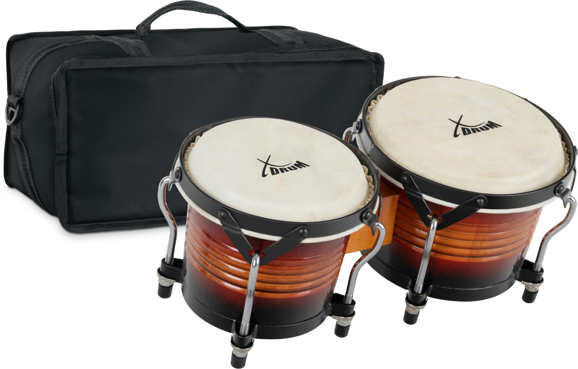 XDrum Bongo Pro - 6,5" Macho und 7,5" Hembra,Spar-Set, inkl. Tasche, mit stimmbaren Naturfellen - Holz: Birke