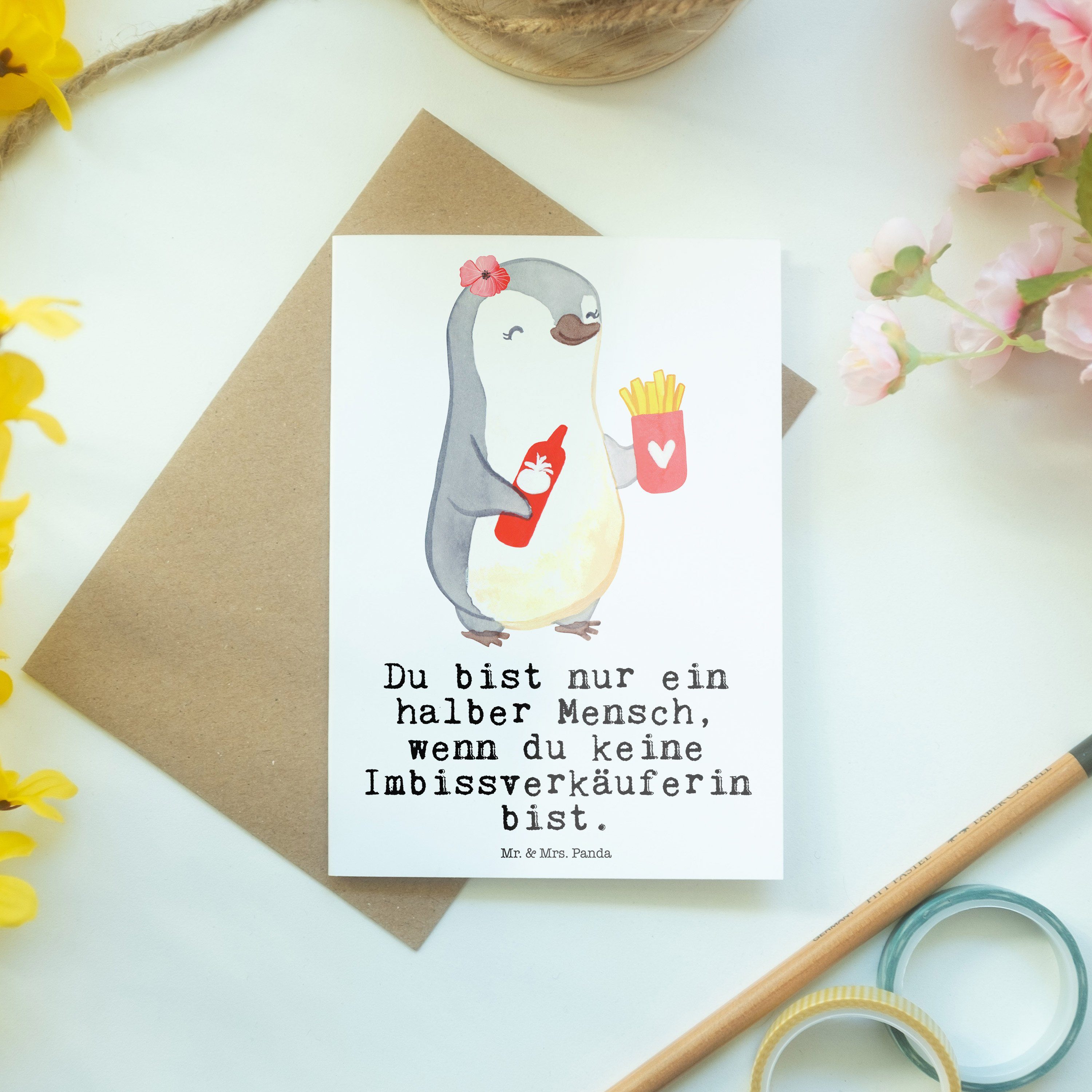 Mr. & Mrs. Panda Weiß Imbissverkäuferin Herz Kol - Grußkarte - Imibissverkäuferin, mit Geschenk