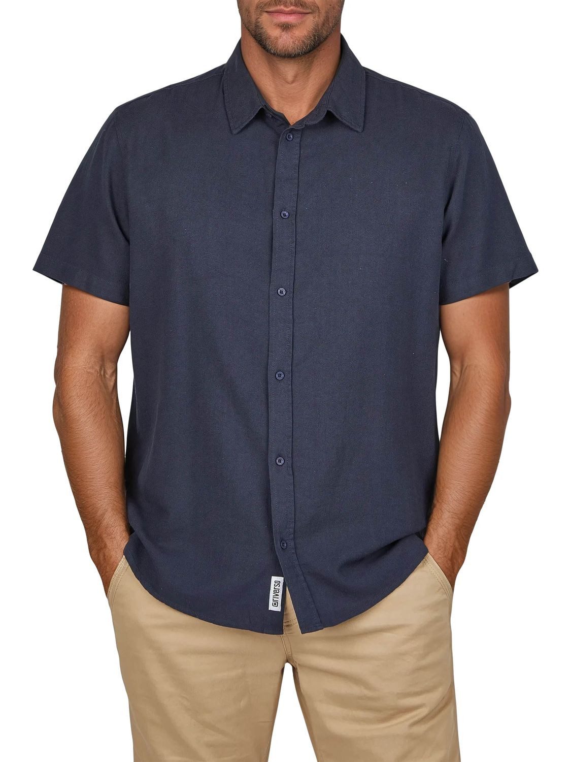 riverso Kurzarmhemd Herren Leinen Hemd RIVEmilio Regular Fit (1-tlg)