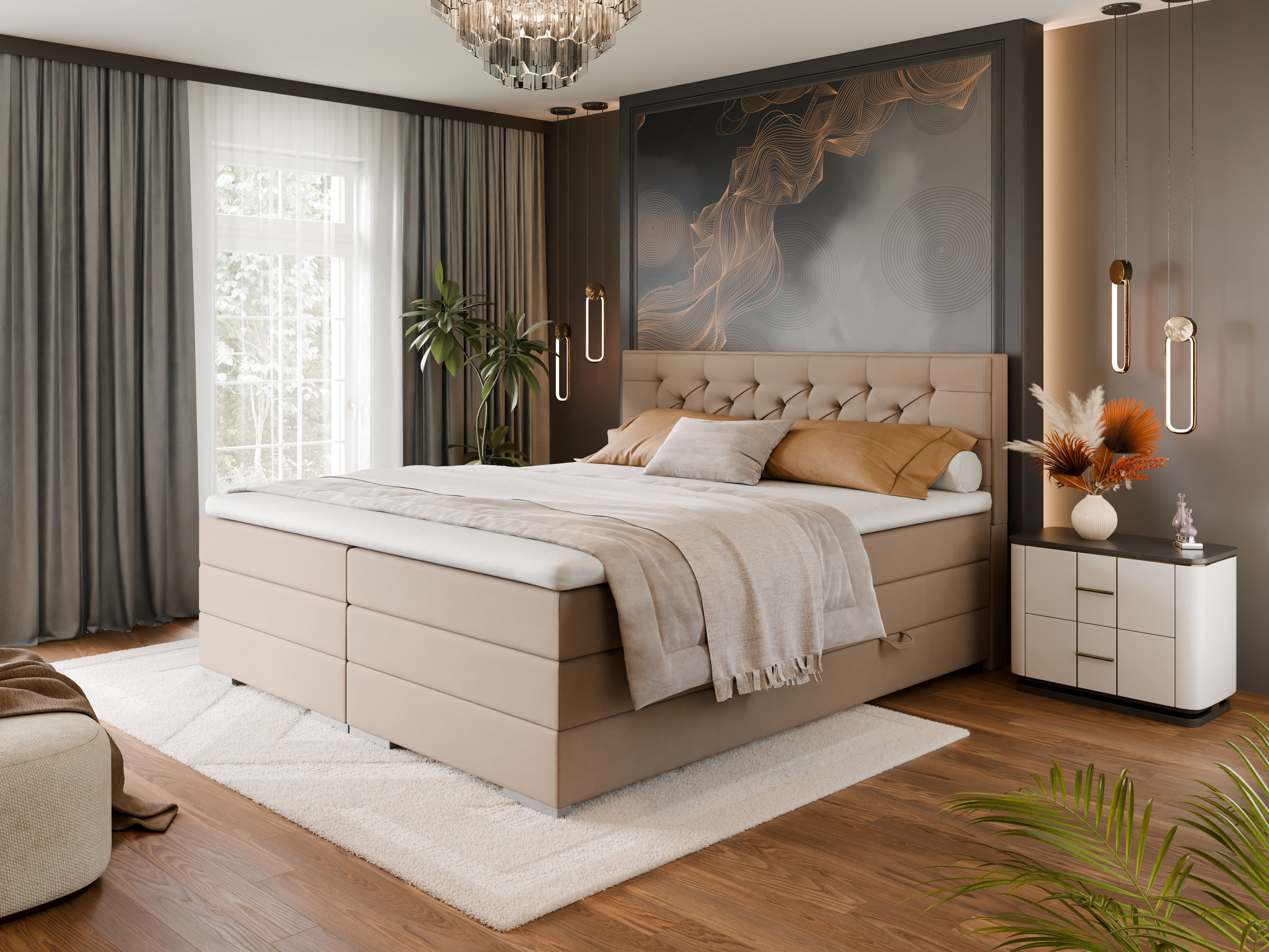 FORTE Boxspringbett Lanciano inkl. zwei Bettkästen und Kaltschaum Topper (7-Zonen-Taschenfederkernmatratze mit zwei Härtegraden (H2/H3), erhältlich in den Breiten 140cm, 160cm & 180cm