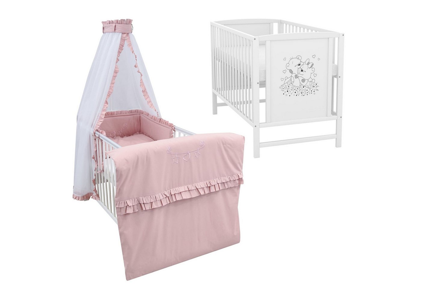 Baby-Delux Komplettbett Babybett Mia Komplettset Royal Rüsche, 10-tlg., Kinderbett 60x120 cm weiß, Bettset verschiedene Designs
