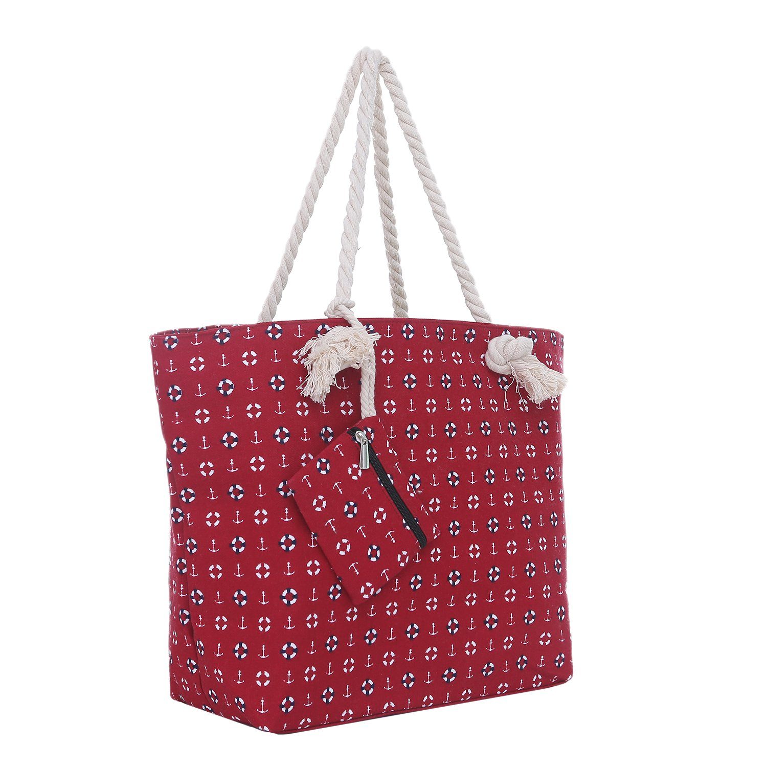DonDon Strandtasche Shopper Schultertasche Beach Style (2-tlg), Große Strandtasche, mit Reißverschluss, tolle Motive rot
