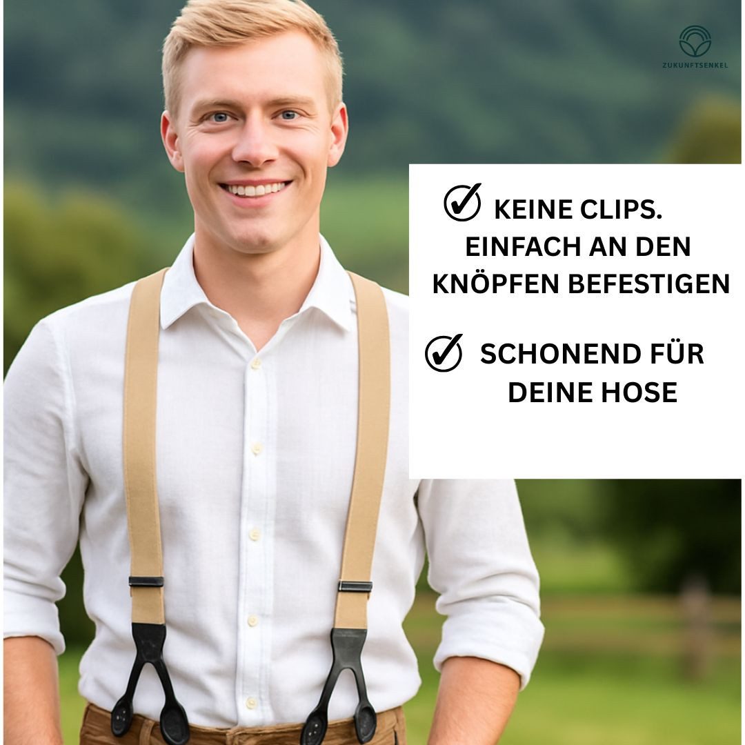 ZUKUNFTSENKEL Hosenträger Hosenträger Herren 3,5 cm Breite Y-Form mit Knopfverschluss (Deutsche Produktion, Komfortabel) Lederriemen Knopfverschluss, ohne Clips – Bild 2 von 5
