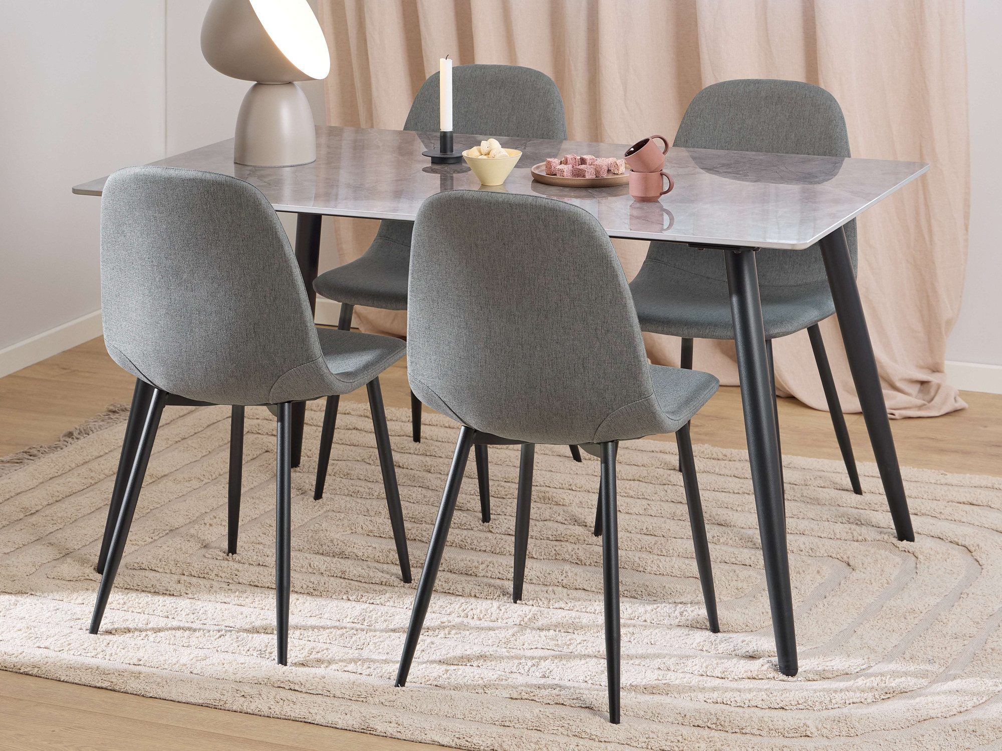 ACTONA GROUP Esszimmer-Set Essgruppe, Speisetisch mit Stühlen, (Komplett-Set, 5-St., 1x Tisch + 4x Stühle), Rechteckig Esstisch+4x Stühle, grau keramik, dunkelgrau,140x80x75cm