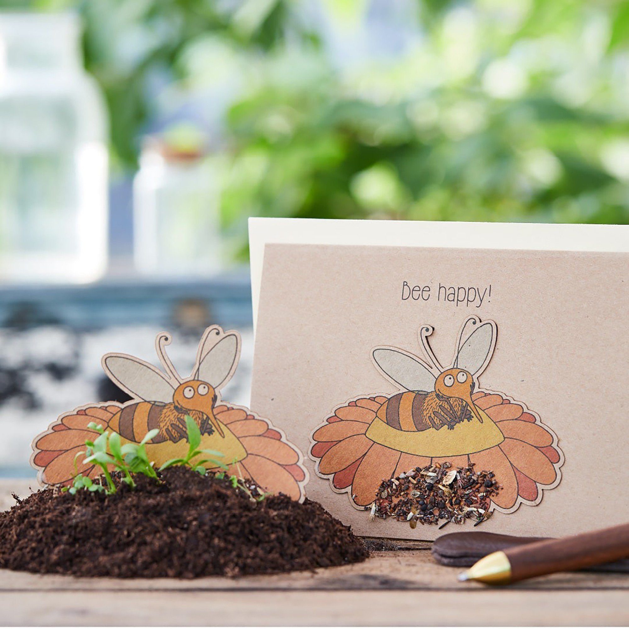 happy' Postkarte - Stadtgärtner Saatsteckerkarte Die 'Bee