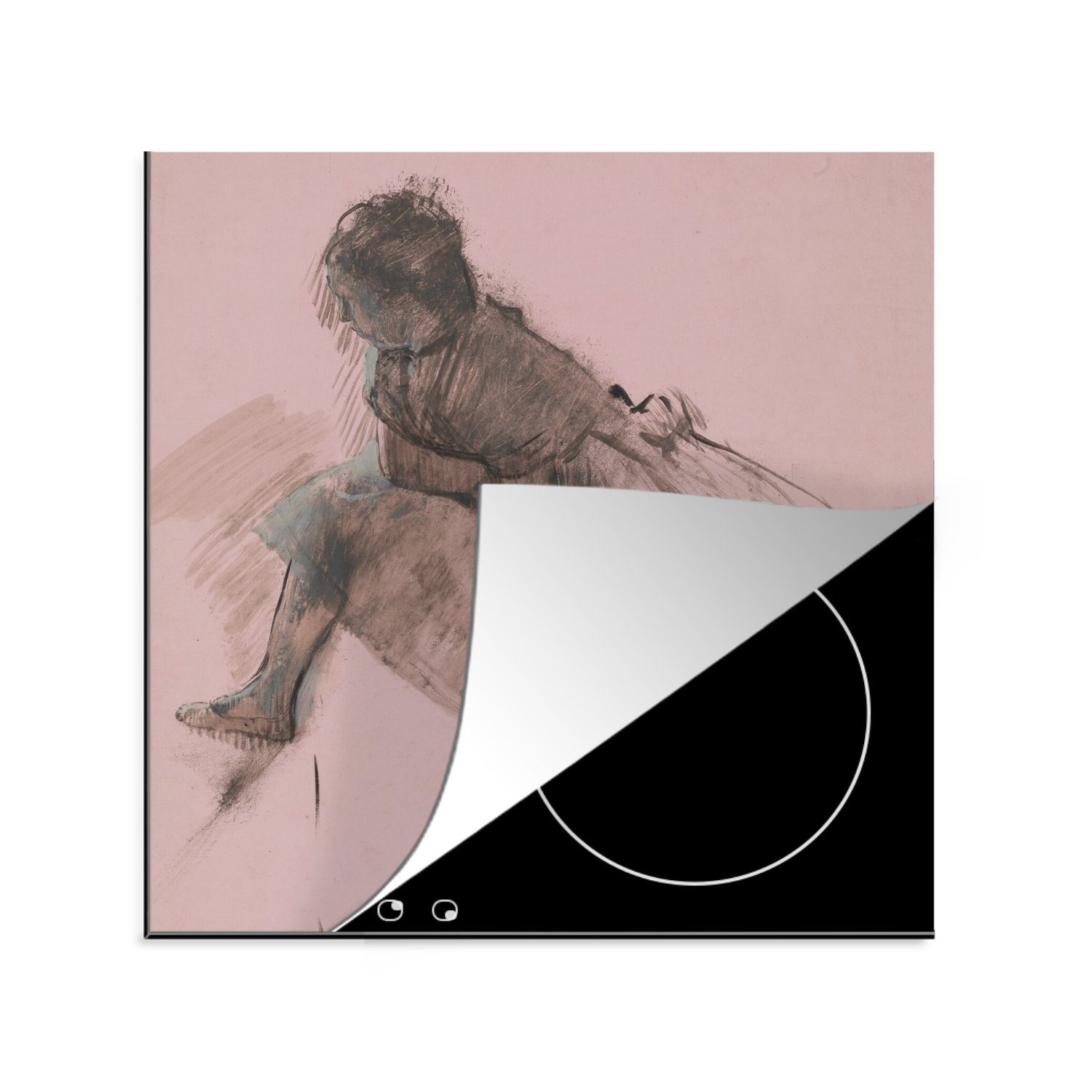 MuchoWow Herdblende-/Abdeckplatte Studie einer Balletttänzerin - Gemälde von Edgar Degas, Vinyl, (1 tlg), 78x78 cm, Ceranfeldabdeckung, Arbeitsplatte für küche