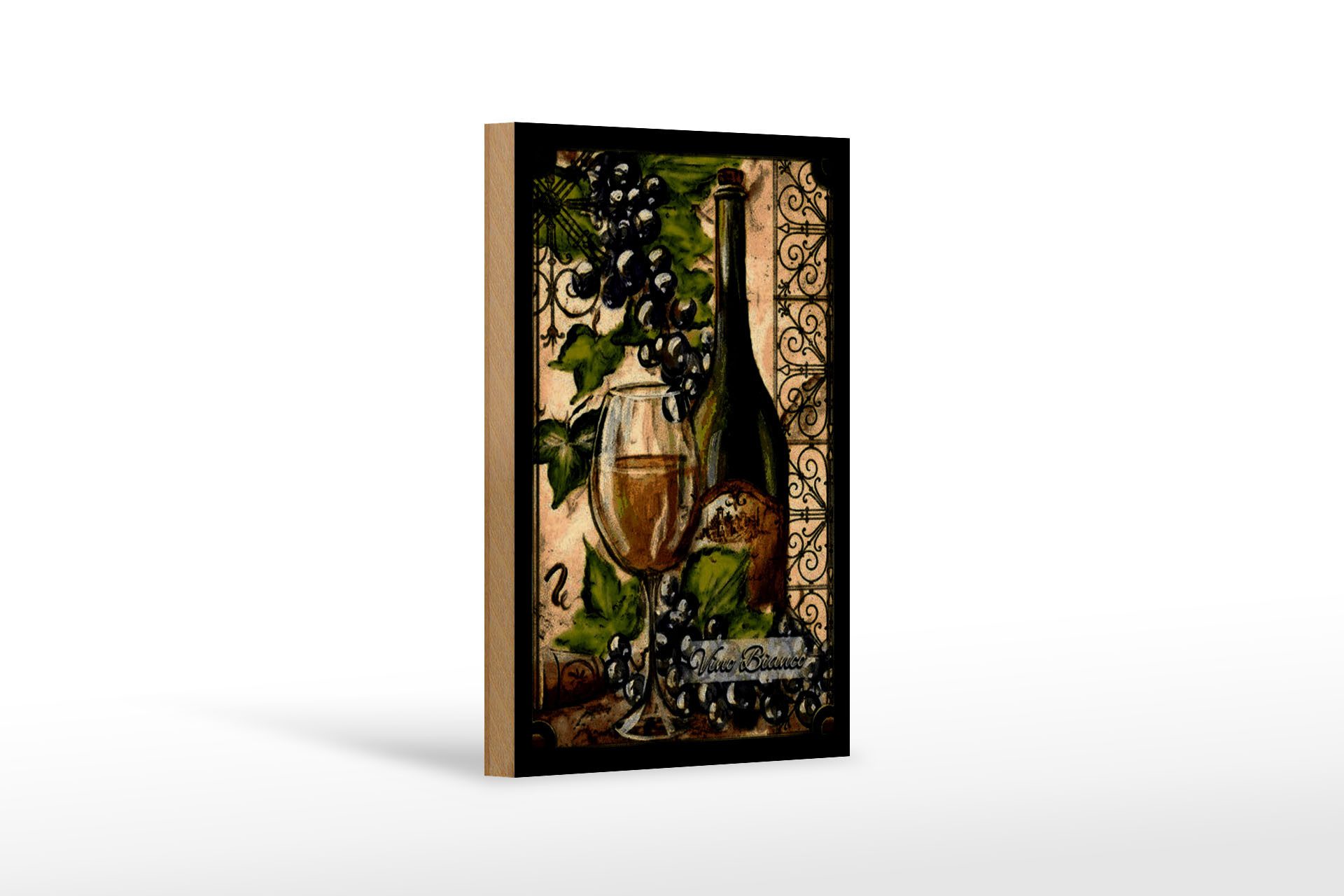 Holzbild Kunst 12x18 cm Stillleben Vino Bianco Weißwein