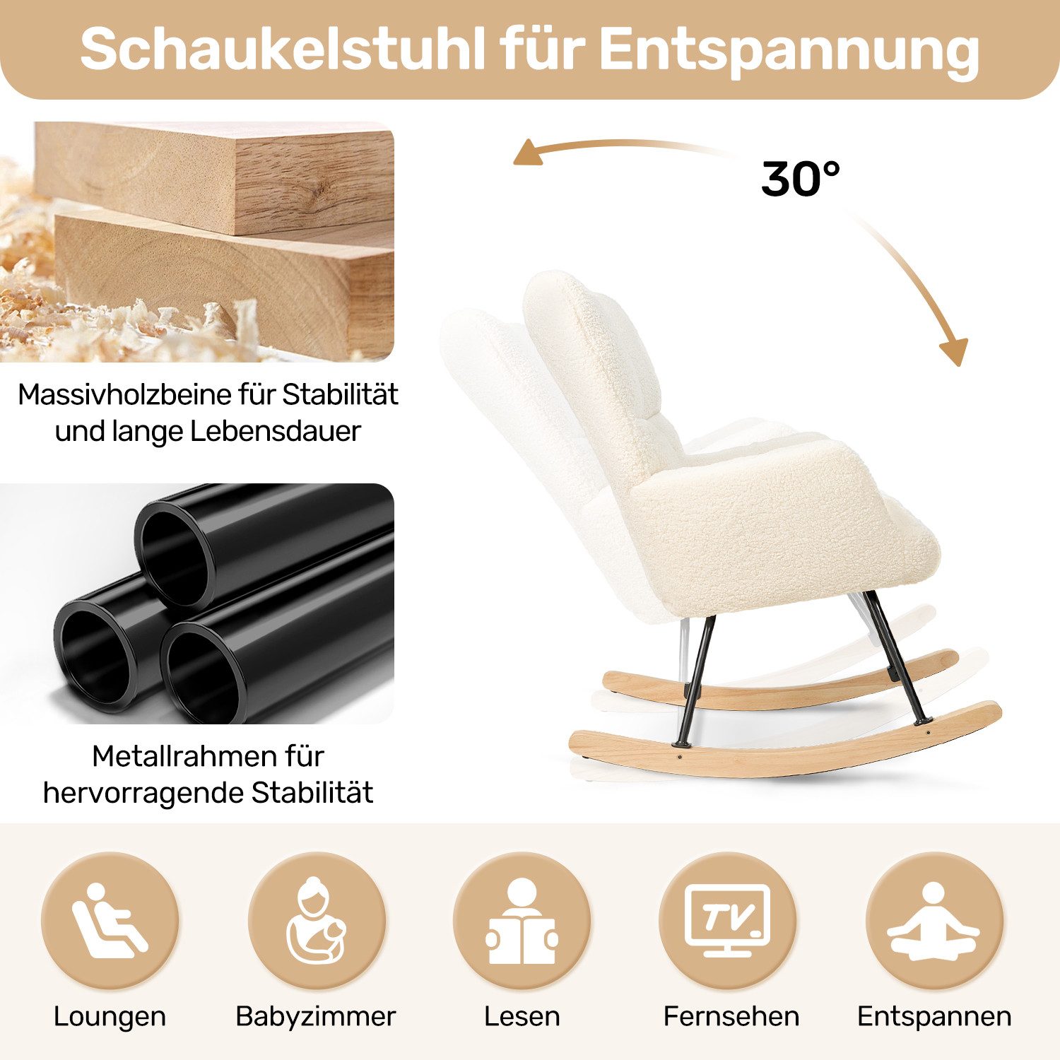 HawthyHome Schaukelstuhl gepolstert Relaxsessel für Wohnzimmer Schlafzimmer Balkon – Bild 5 von 5