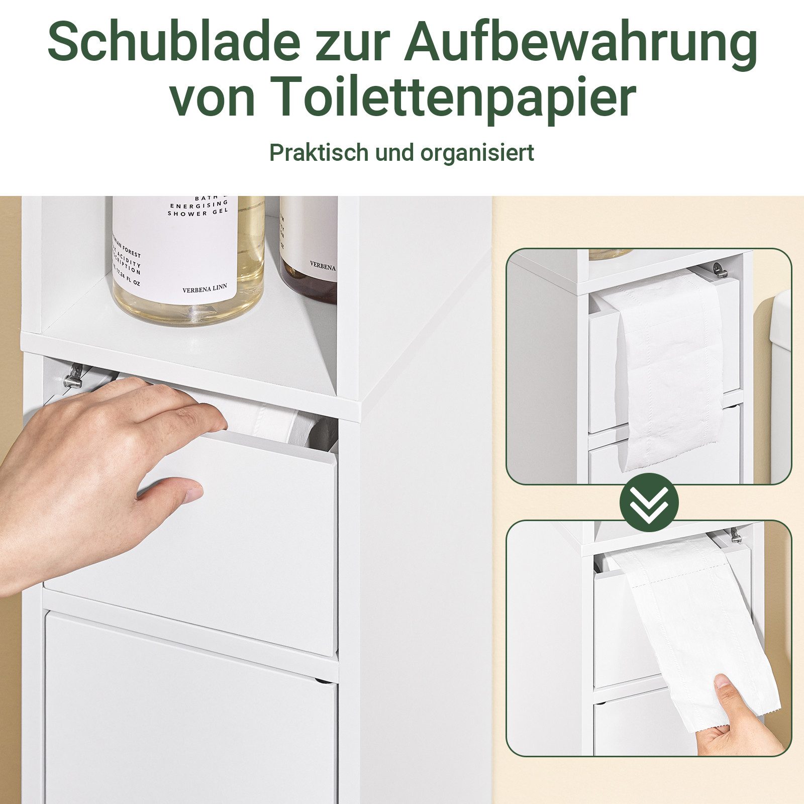 SoBuy Hochschrank BZR34-K, Badschrank schmal, Badezimmermöbel, Wasserabweisender Badzimmerschrank mit verstellbare Ablagen Badkommode schmal Badezimmer – Bild 4 von 5