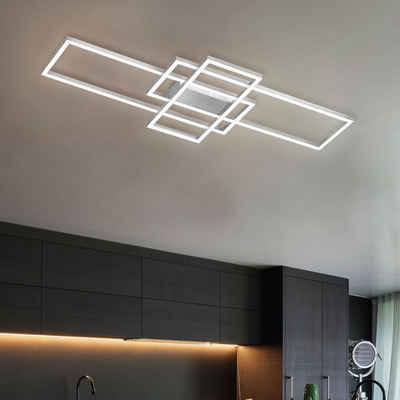 etc-shop LED Deckenleuchte, LED-Leuchtmittel fest verbaut, Warmweiß, LED Deckenleuchte eckig dimmbar Wohnzimmerlampe