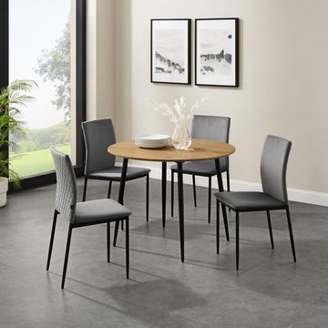 Leonique Essgruppe Pavia + Eadwine, (Spar-Set, 5-tlg., Tisch mit 4 Stühlen), mit rundem Esstisch, Esszimmerstühle mit Kunstleder oder Samtstoff
