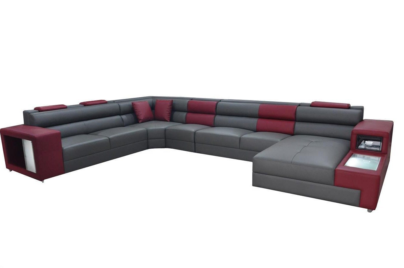 Xlmoebel Wohnlandschaft Extra große moderne Wohnlandschaft aus Leder mit USB-Anschluss, 5 Teile, Made in Europa
