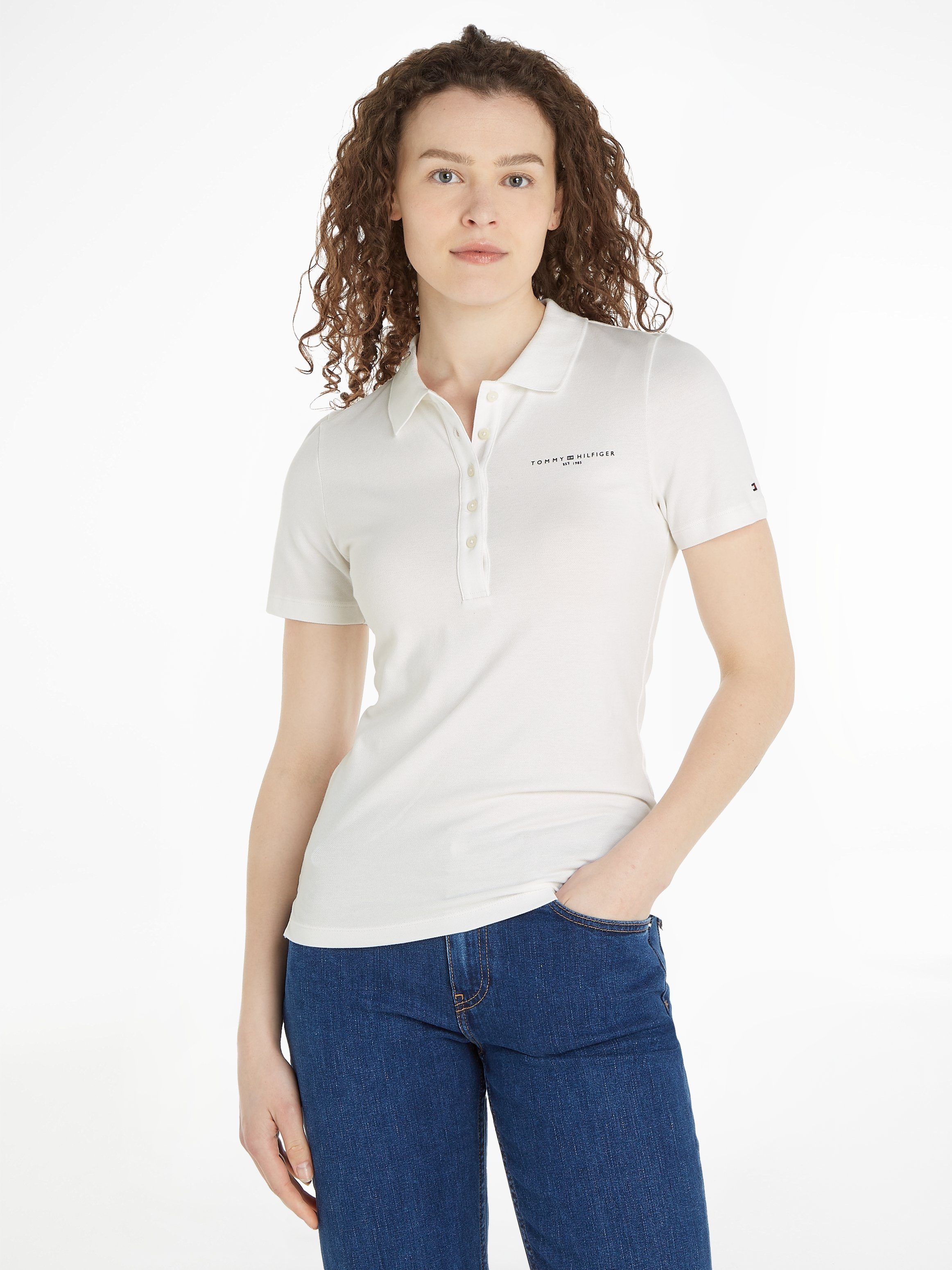 Tommy Hilfiger Poloshirt SLIM MINI CORP LOGO POLO SS mit Logostickerei Ecru