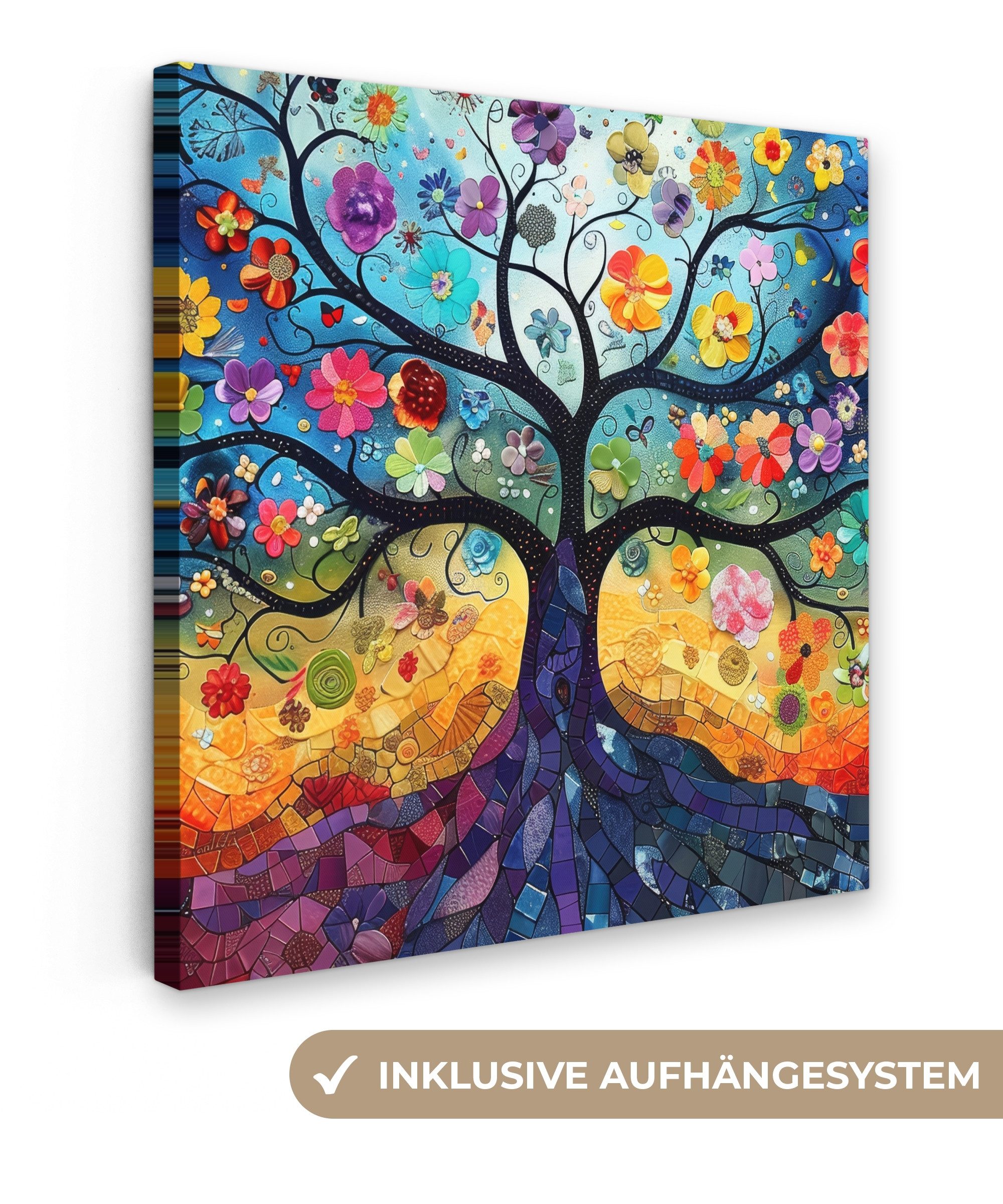 OneMillionCanvasses® Leinwandbild Baum - Bunt - Blumen - Kunst - Abstrakt, günstig online kaufen
