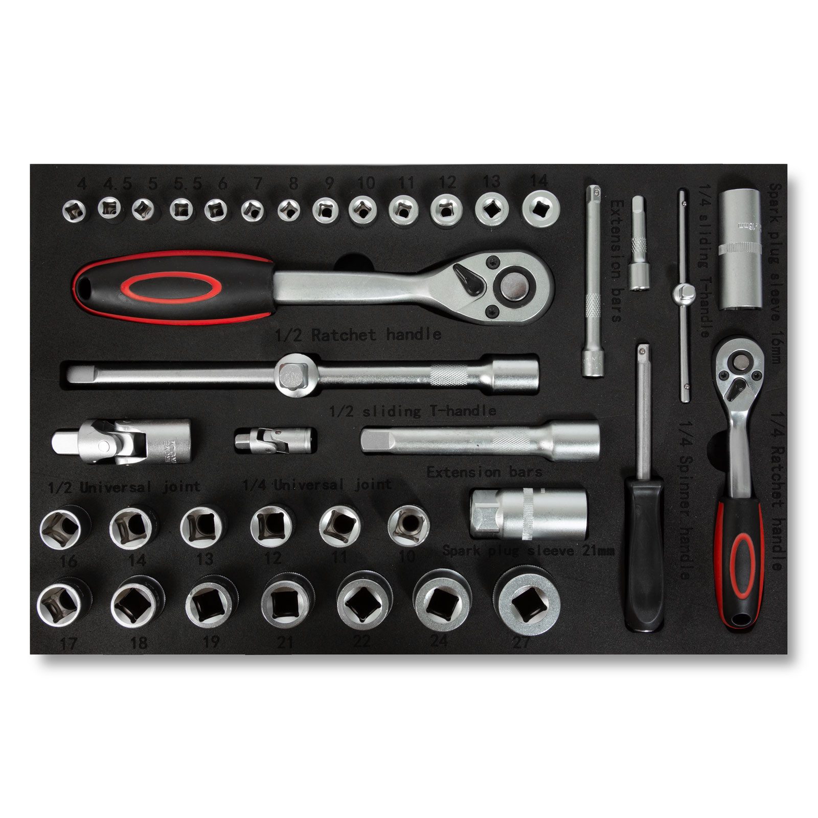 EBERTH Werkzeugset Multitool Werkzeug Set 81 Teile Für Werkzeugwagen, Für 4 Schubladen, KFZ & Profi-Werkstatt Ausstattung, Rot