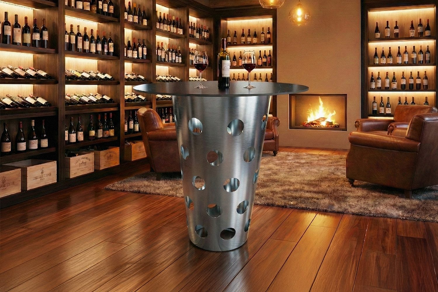KAWOLA Bartisch VINO – Stehtisch Dubbeglas Design – Edelstahl – Keramikplatte, High-End-Keramik, ca. 111 cm Höhe, moderner Bar- & Wohnstil