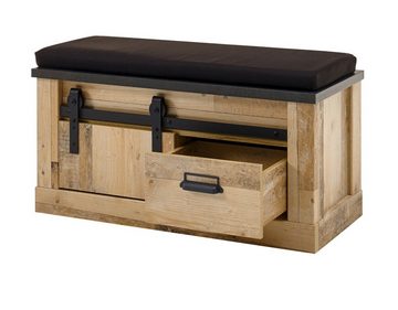 Furn.Design Garderoben-Set Stove, (Flurgarderobe 5-teilig in Used Wood hell, ca. 206 x 201 cm), inklusive Sitzkissen, Soft-Close-Funktion