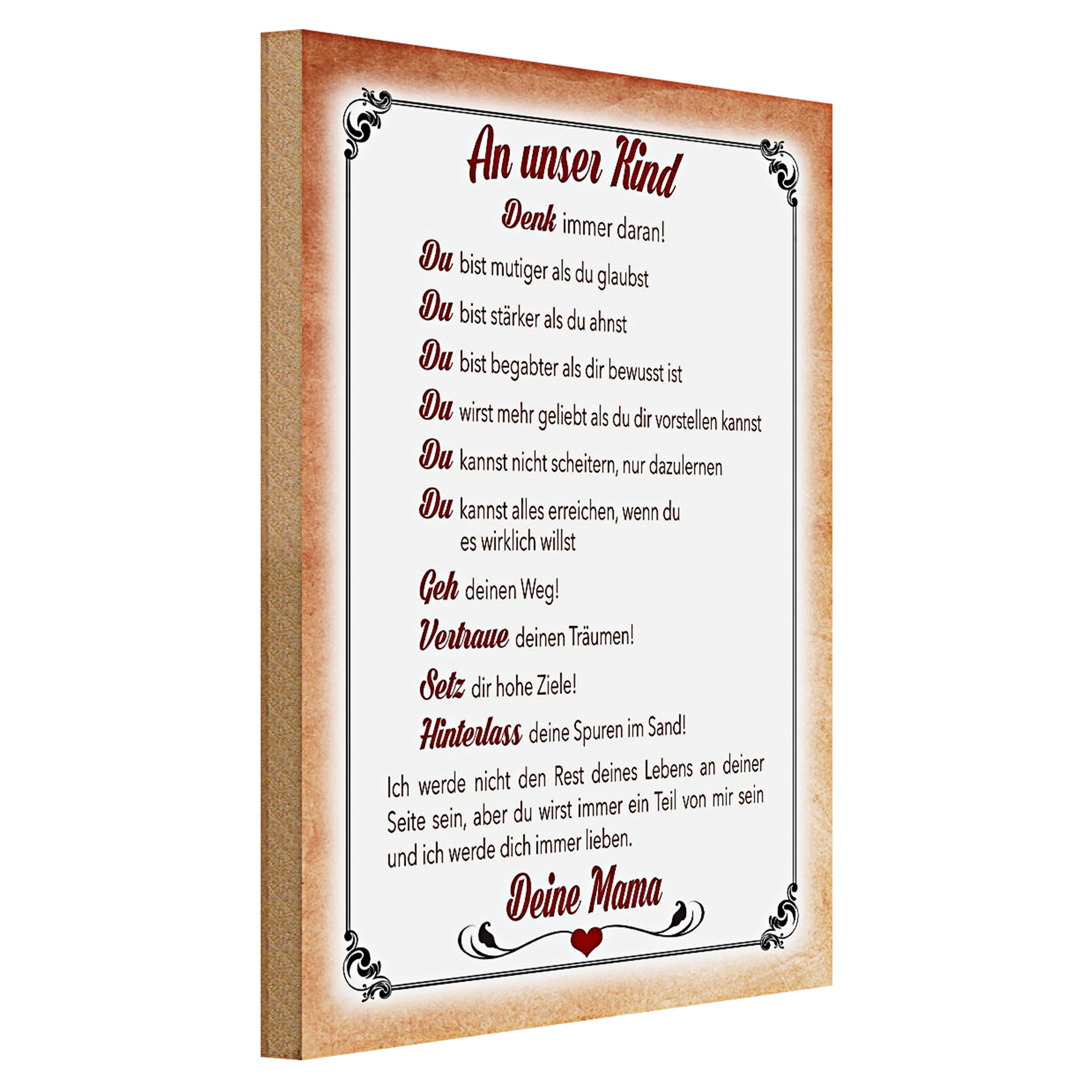 Roomando Holzbild Spruch 30x40cm Kind denk immer daran deine Mama