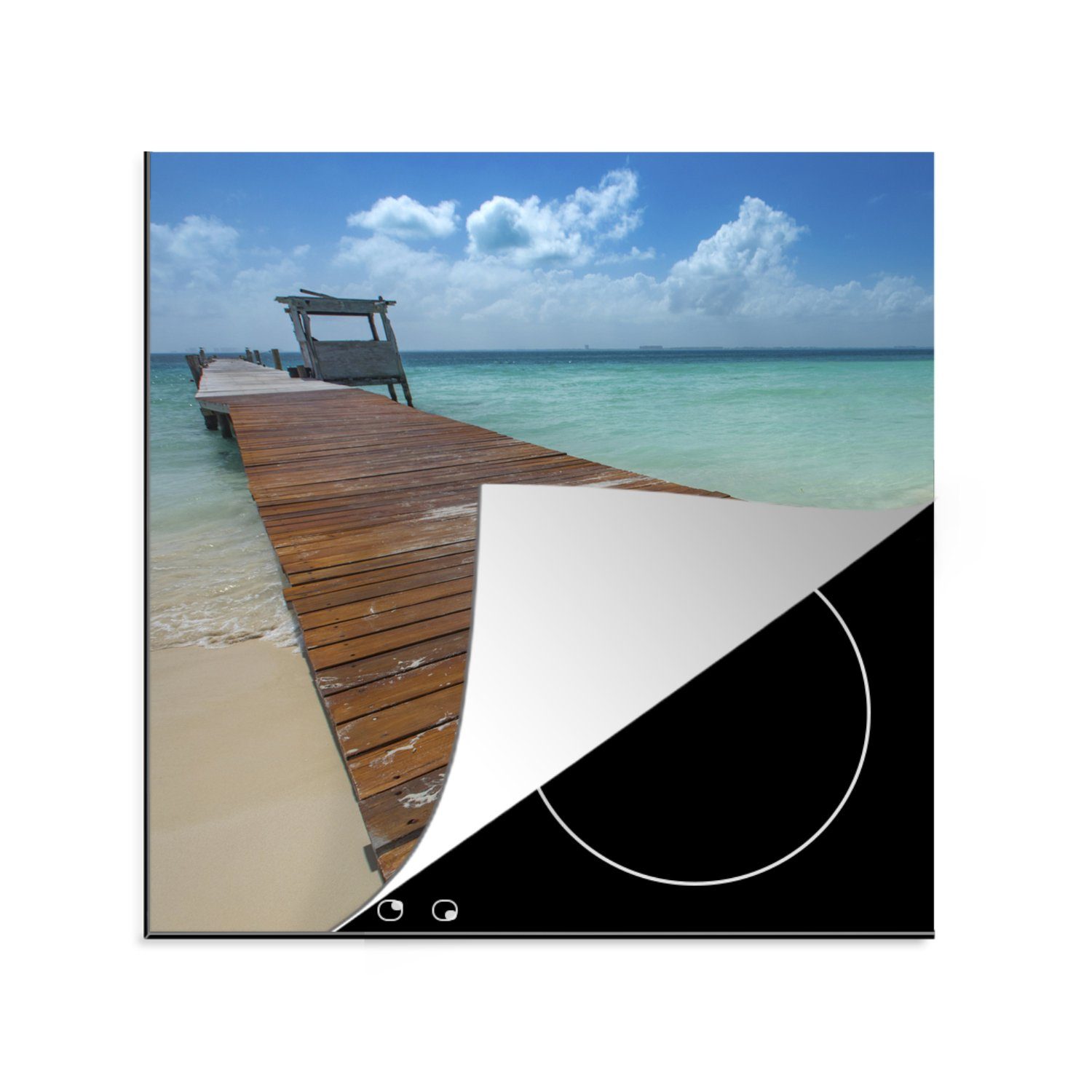 MuchoWow Herdblende-/Abdeckplatte Promenade am Karibischen Meer, Isla Mujeres, Vinyl, (1 tlg), 78x78 cm, Ceranfeldabdeckung, Arbeitsplatte für küche