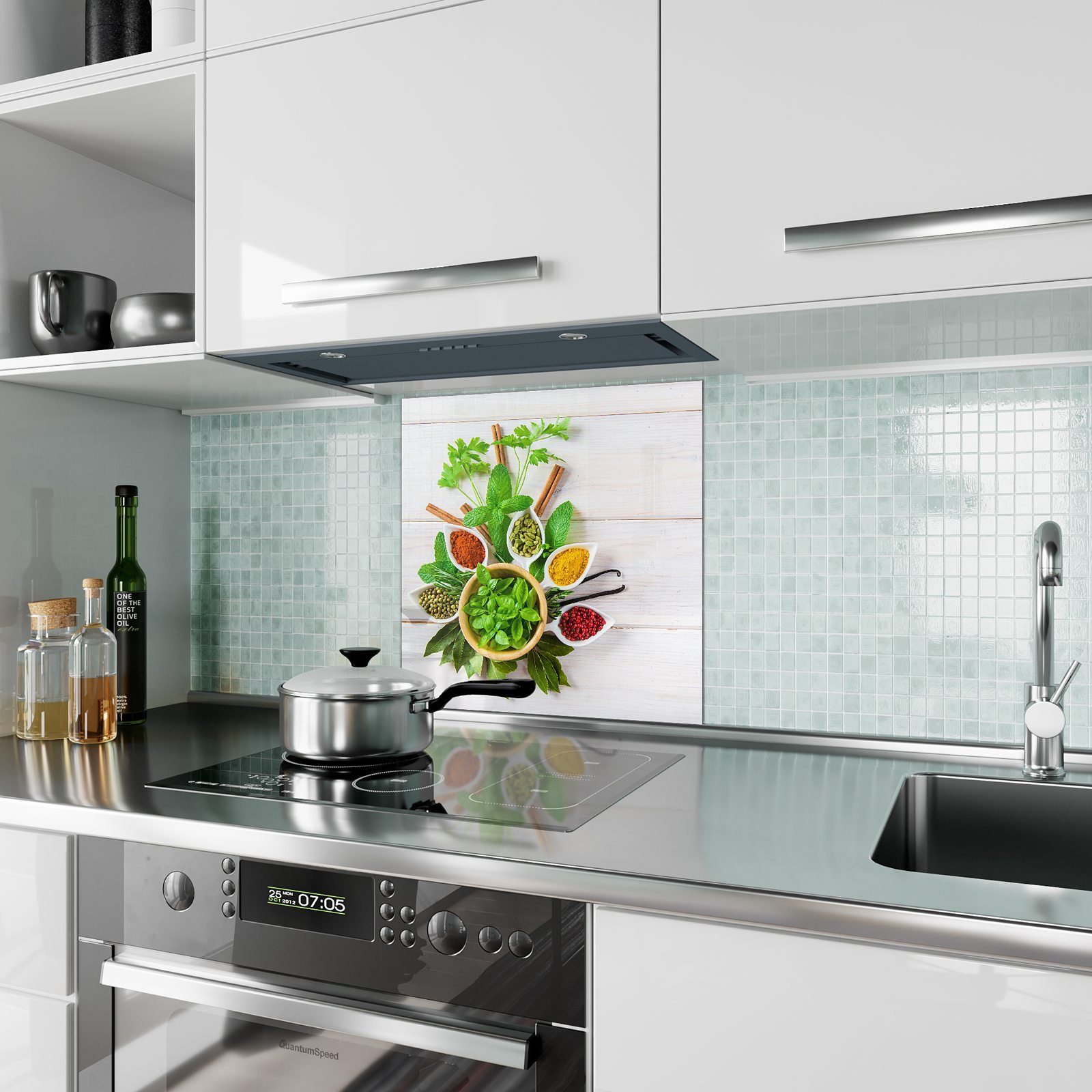 Küchenrückwand Motiv in Primedeco Glas Schale Spritzschutz Küchenrückwand Kräuter mit