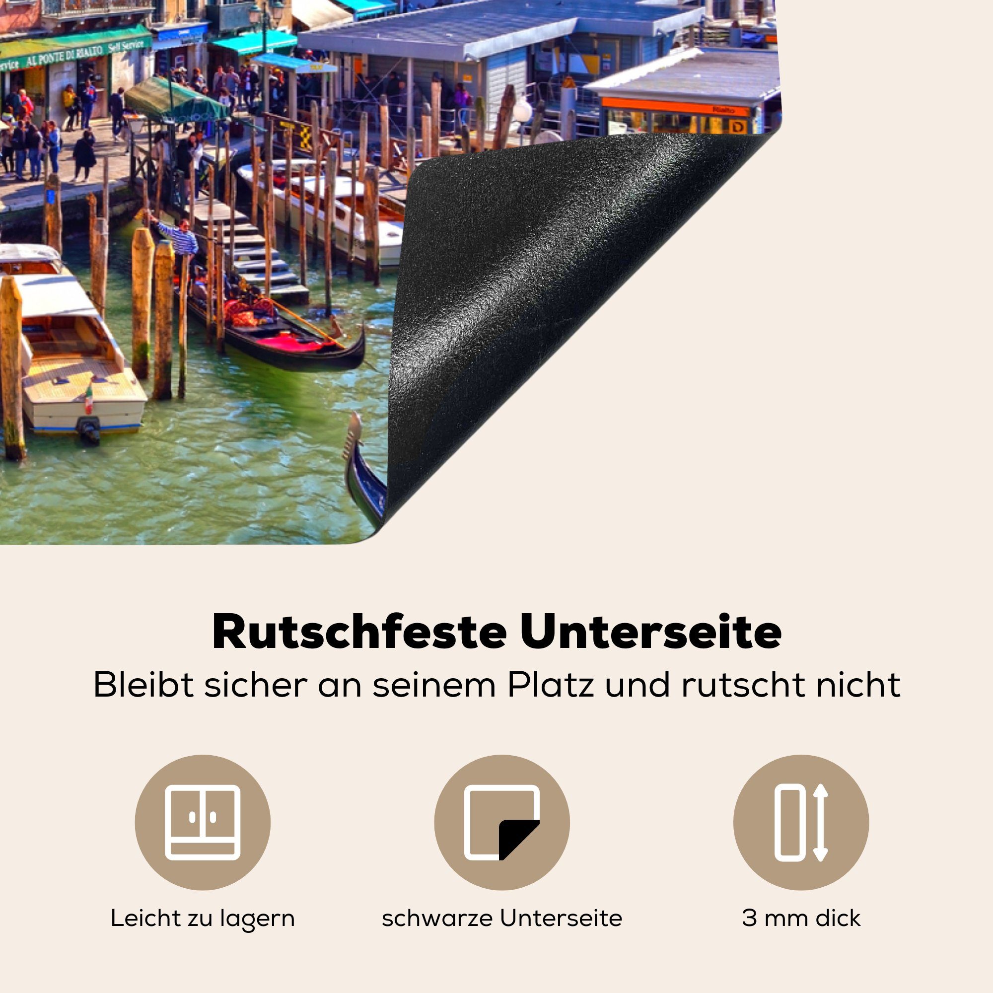 die die Vinyl, für Häuser auf 81x52 Venedig Schutz Rialto-Brücke Induktionskochfeld aus, MuchoWow Herdblende-/Abdeckplatte von Blick küche, der tlg), (1 cm, Ceranfeldabdeckung von