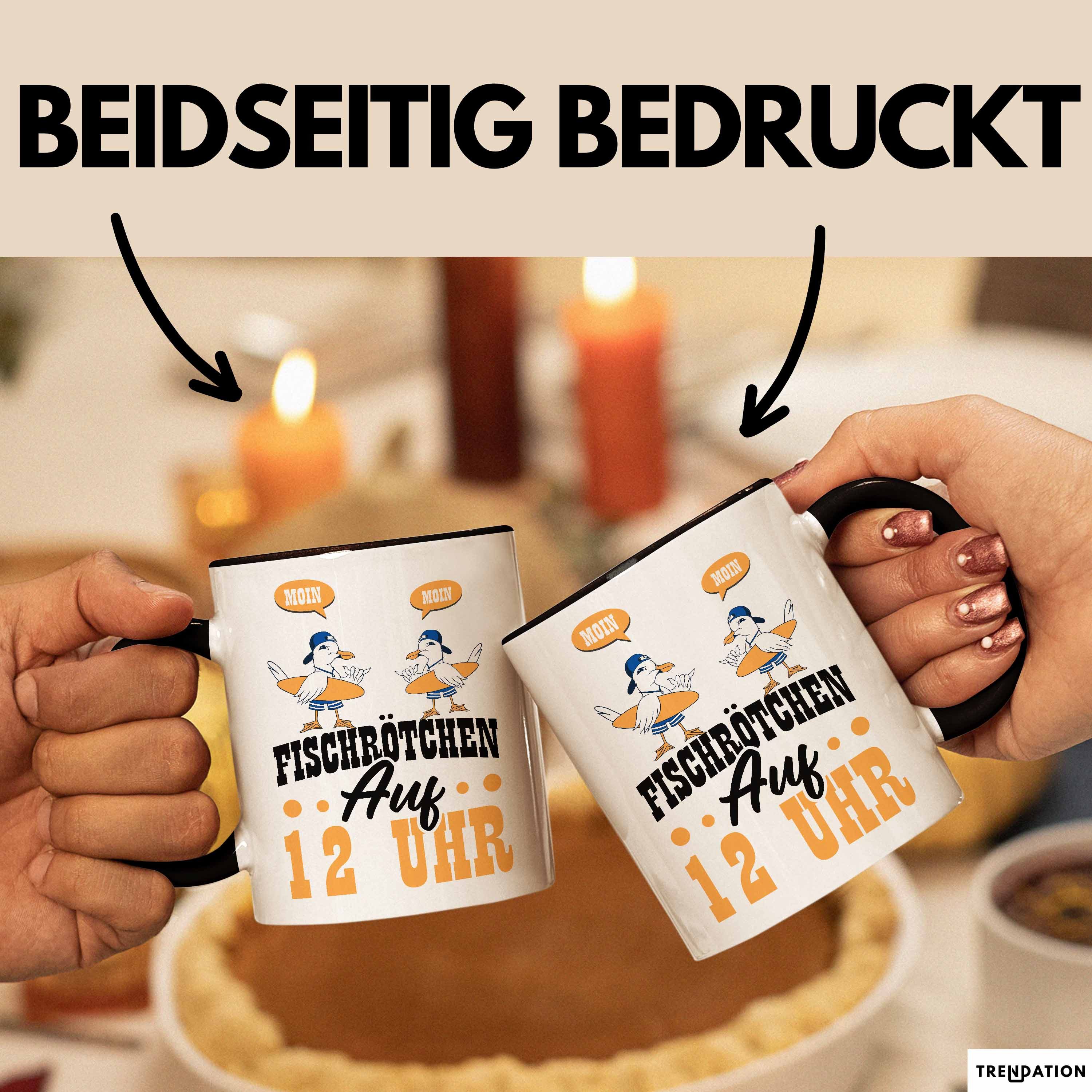 Trendation Tasse Moin Tasse Geschenk Norddeutschland Sylt Norderney Möwen Fischbrötchen