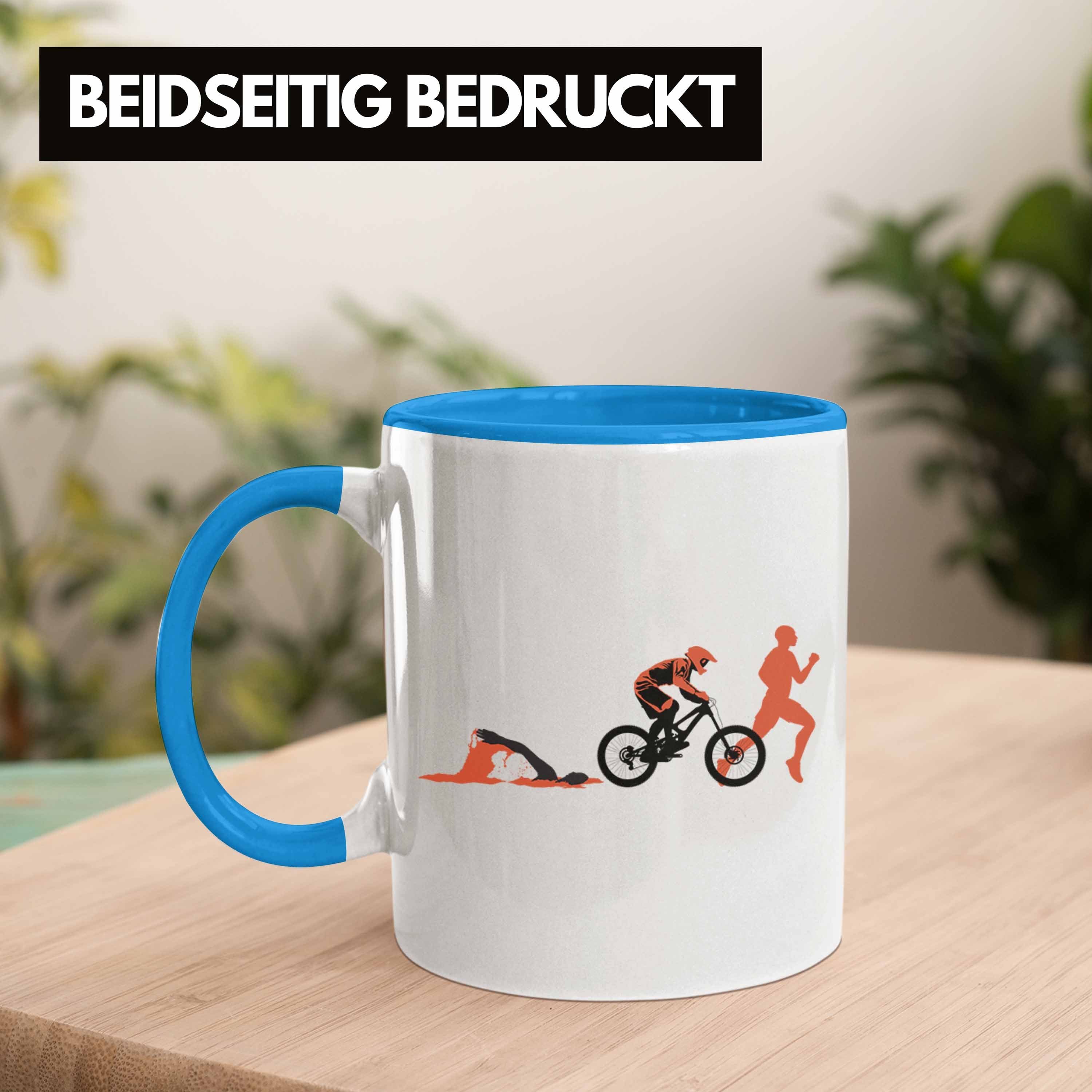 Schwimmen Swim Tasse Re Tasse Blau Run Triathlon Trendation Bike Fahrrad Triathlet Geschenk