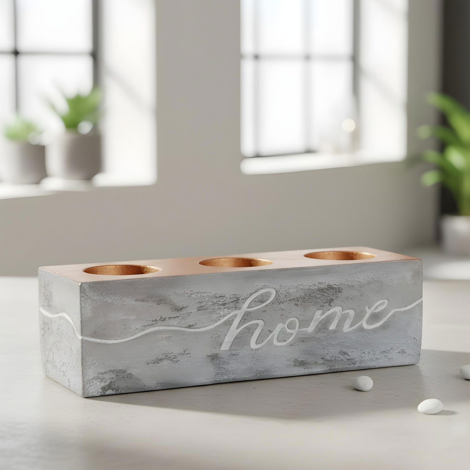 Levandeo® Teelichthalter, Teelichthalter Beton Grau Kupfer Home Tischdeko K günstig online kaufen