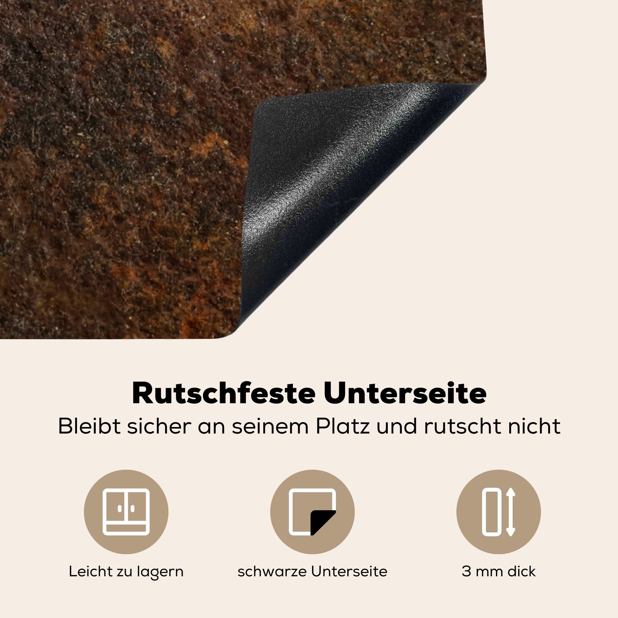 MuchoWow Arbeitsplatte Schwarz, Vinyl, Herdblende-/Abdeckplatte Ceranfeldabdeckung, 78x78 küche für (1 tlg), - cm, - Rost Wand