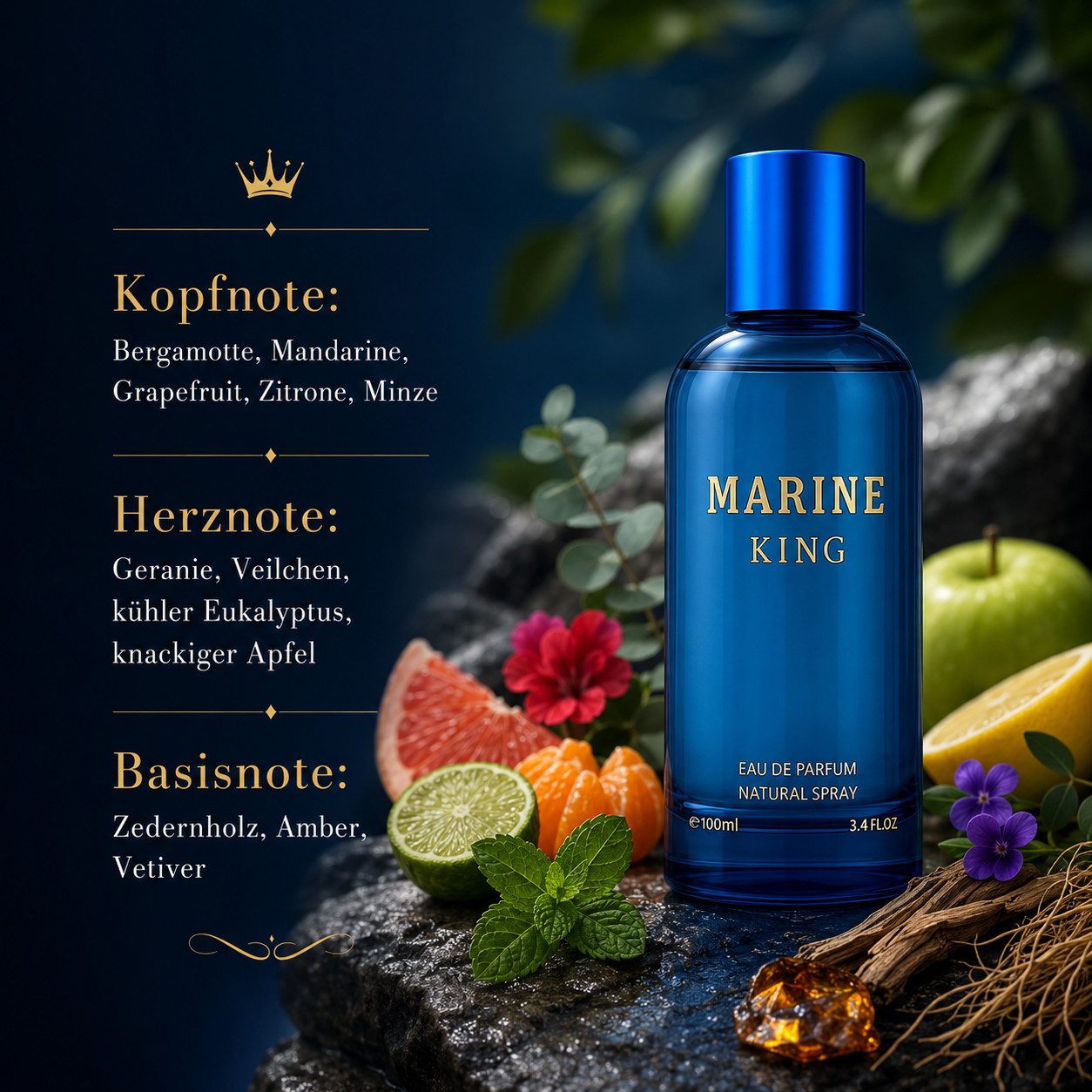 Fine Perfumery London Eau de Parfum Marine King For Him Herrenduft Frisch Holzig 100 ml, Hergestellt in UK, Herrenduft