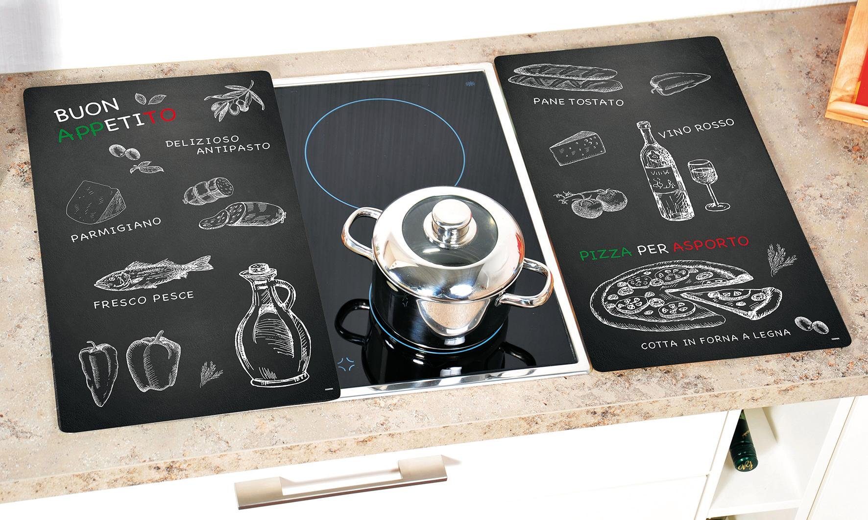 KESPER® Schneide- und Abdeckplatte Herdabdeckplatte, Motiv: Ristorante, ESG-Sicherheitsglas, (Set, 2 tlg), zum Schneiden und Abdecken