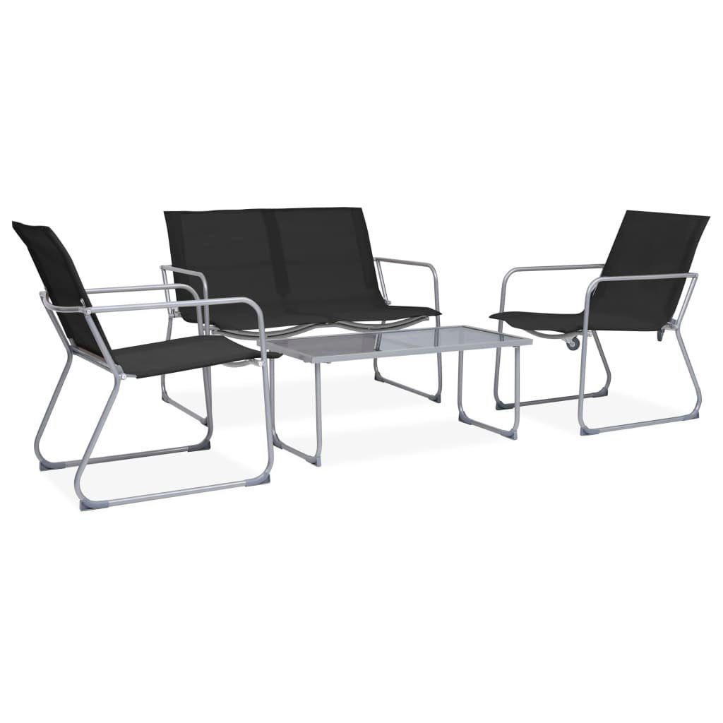 vidaXL Gartenlounge-Set 4-tlg. Garten-Lounge-Set Stoff und Stahl Schwarz, (4-tlg)