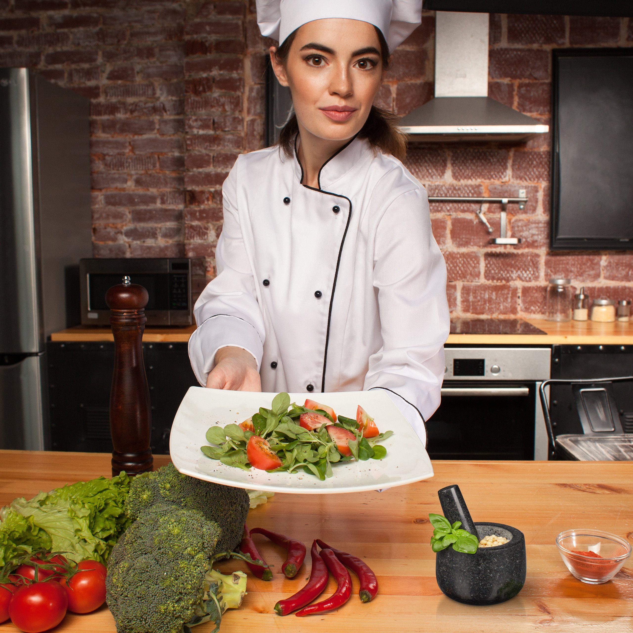 relaxdays Mörser Granit Mörser mit Stößel 12 cm