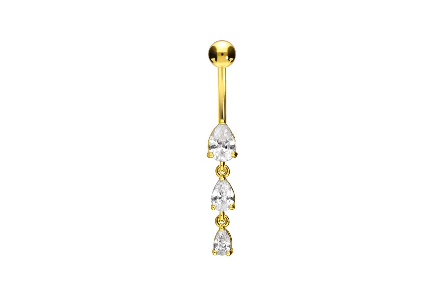 Bauchnabelpiercing Chirurgenstahl Bananabell 3 KRISTALLTROPFEN