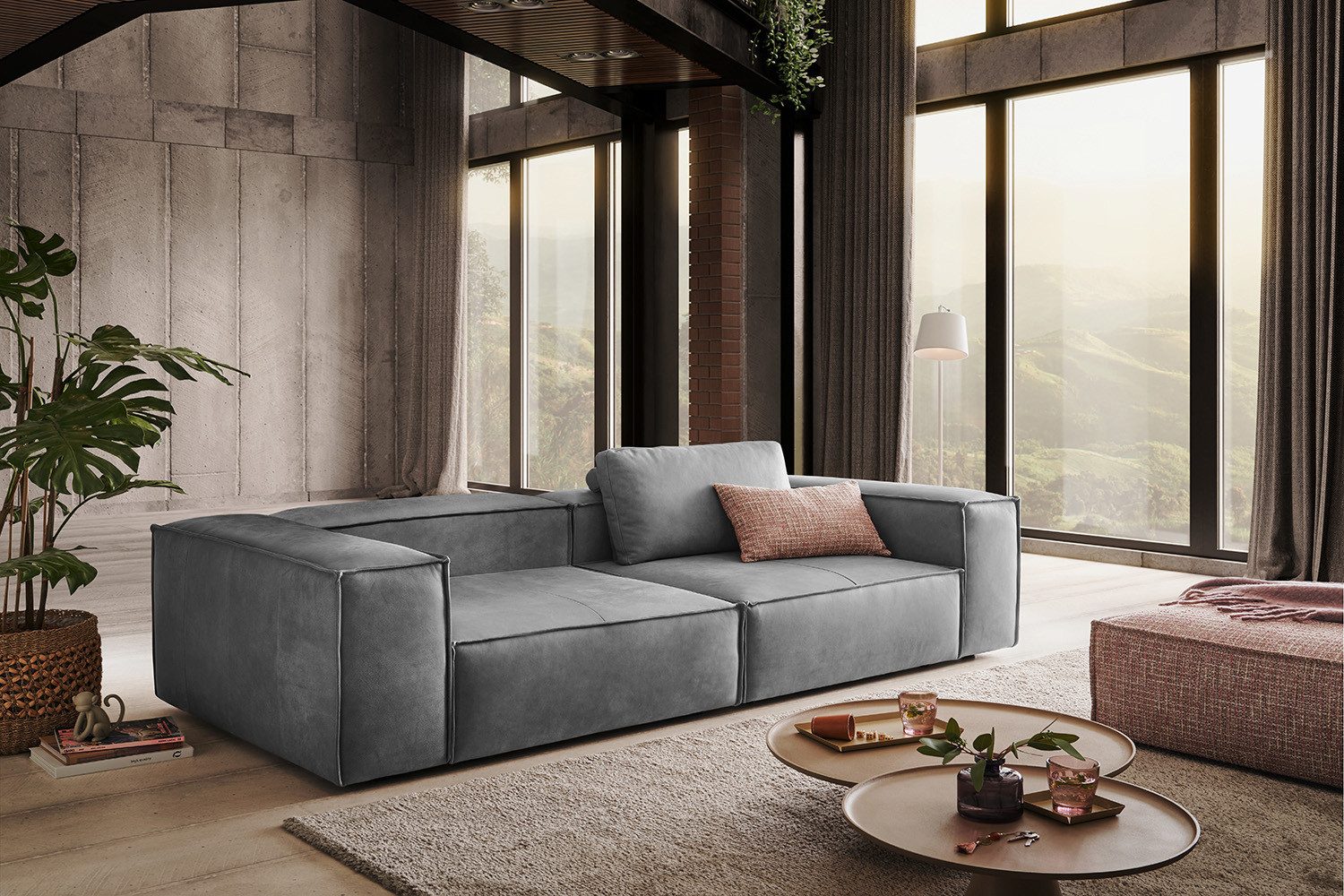 KAWOLA Sofa CARMO, Sofa Couch Leder verschiedene Farben 266x118 cm