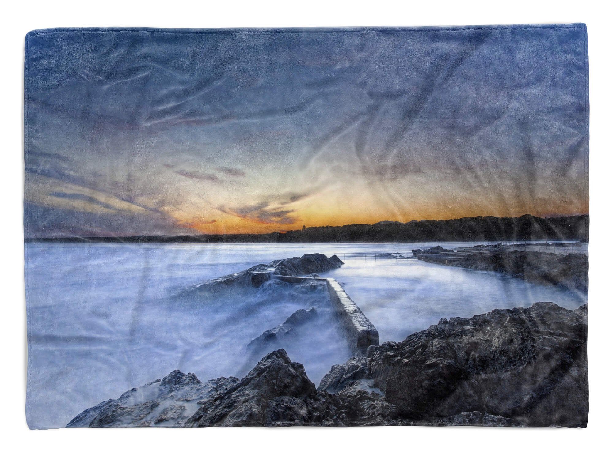 Sinus Art Handtücher Handtuch Strandhandtuch Saunatuch Kuscheldecke mit Fotomotiv Küste Meer Abenddä, Baumwolle-Polyester-Mix (1-St), Handtuch | Saunahandtücher