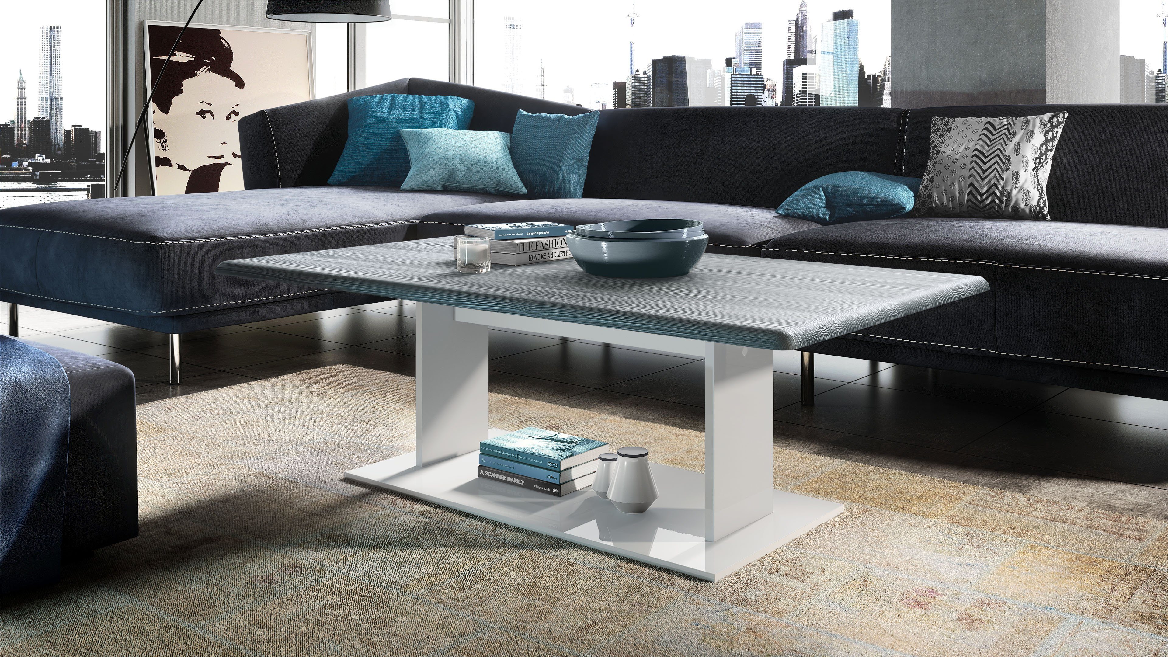 Vladon Couchtisch Mono (Wohnzimmertisch, mit Ablageboden), Weiß matt/Avola- günstig online kaufen