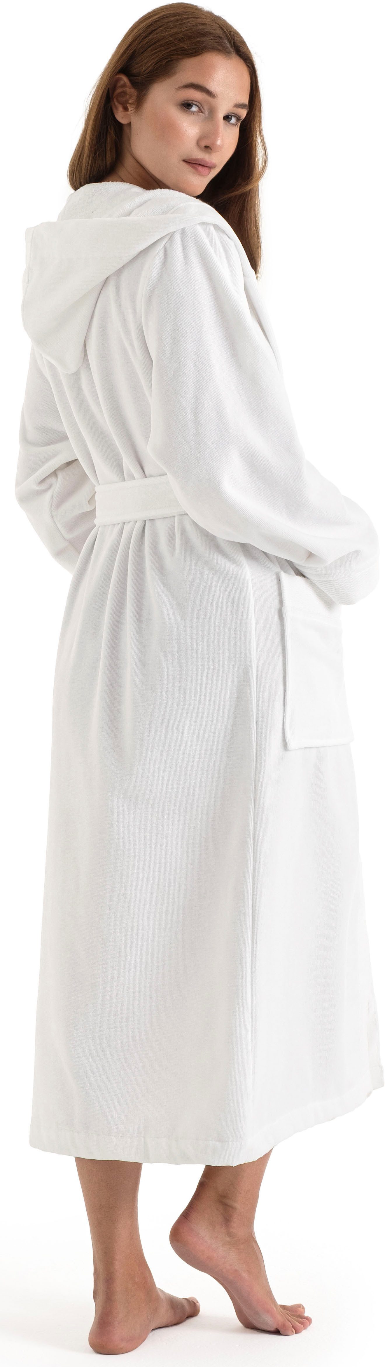 OTTO home Unisex-Bademantel Fenya, 330 g/m², Premium, Hotelbademantel, Morgenmantel, Sauna & Spa, Langform, Veloursfrottier, Kapuze, Gürtel, Reißverschlusstaschen, weich mit GRATIS-Zugabe: 1x Duschtuch 70x140 cm