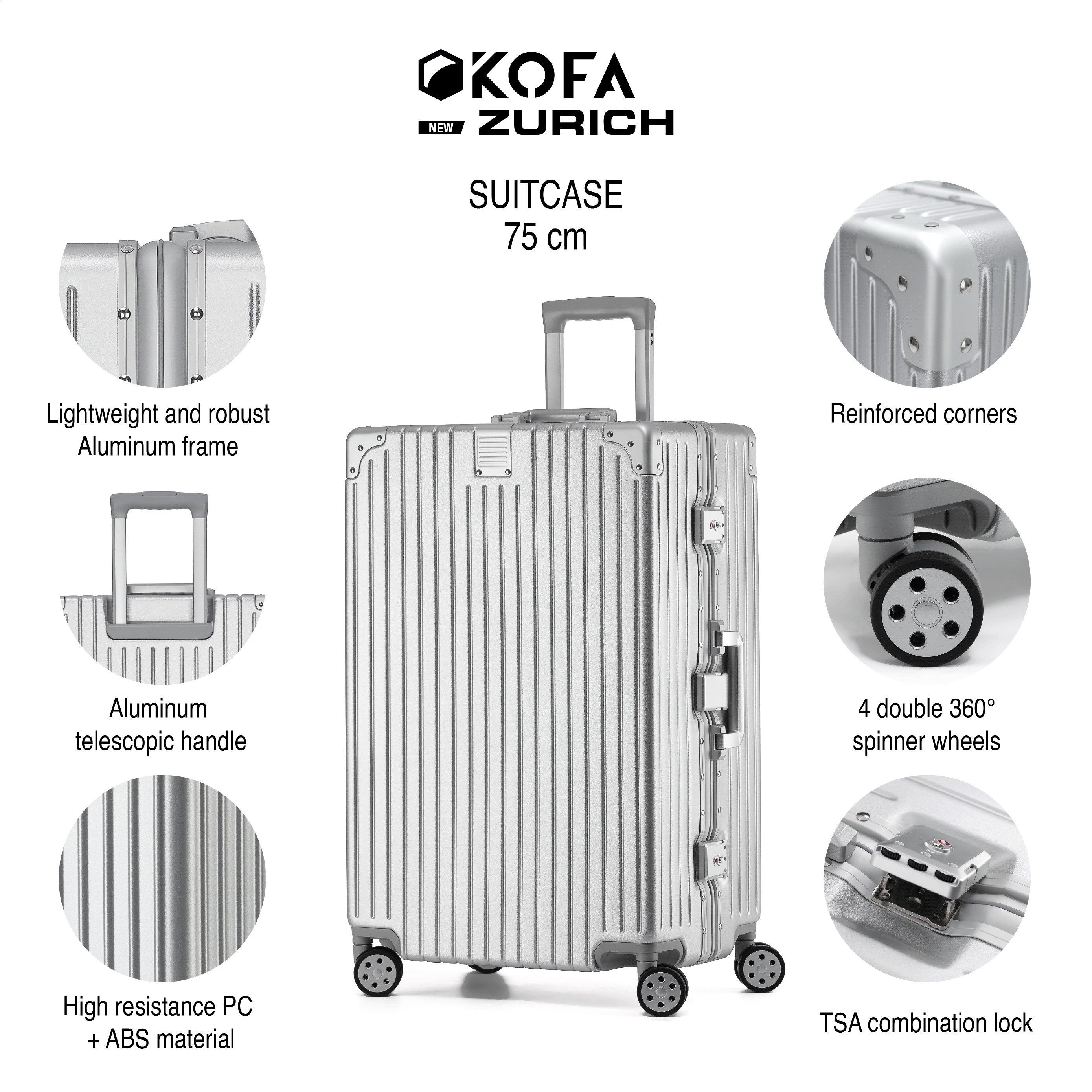 KOFA Koffer ZURICH, 75cm Alu-Rahmen & Polycarbonat-Hartschale, 4 Rollen, TS günstig online kaufen