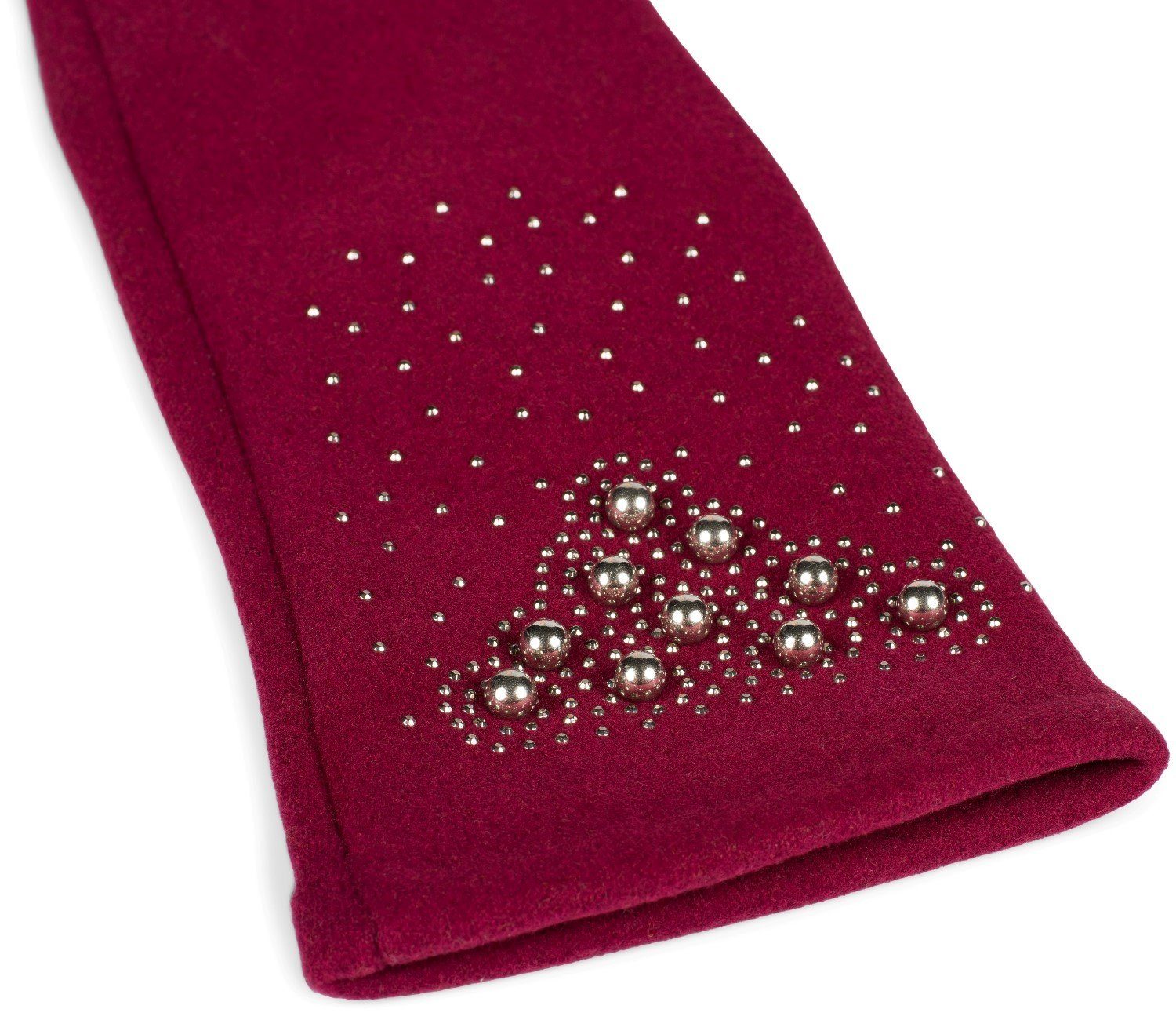 styleBREAKER Fleecehandschuhe mit Bordeaux-Rot und Strass Perlen Touchscreen Handschuhe