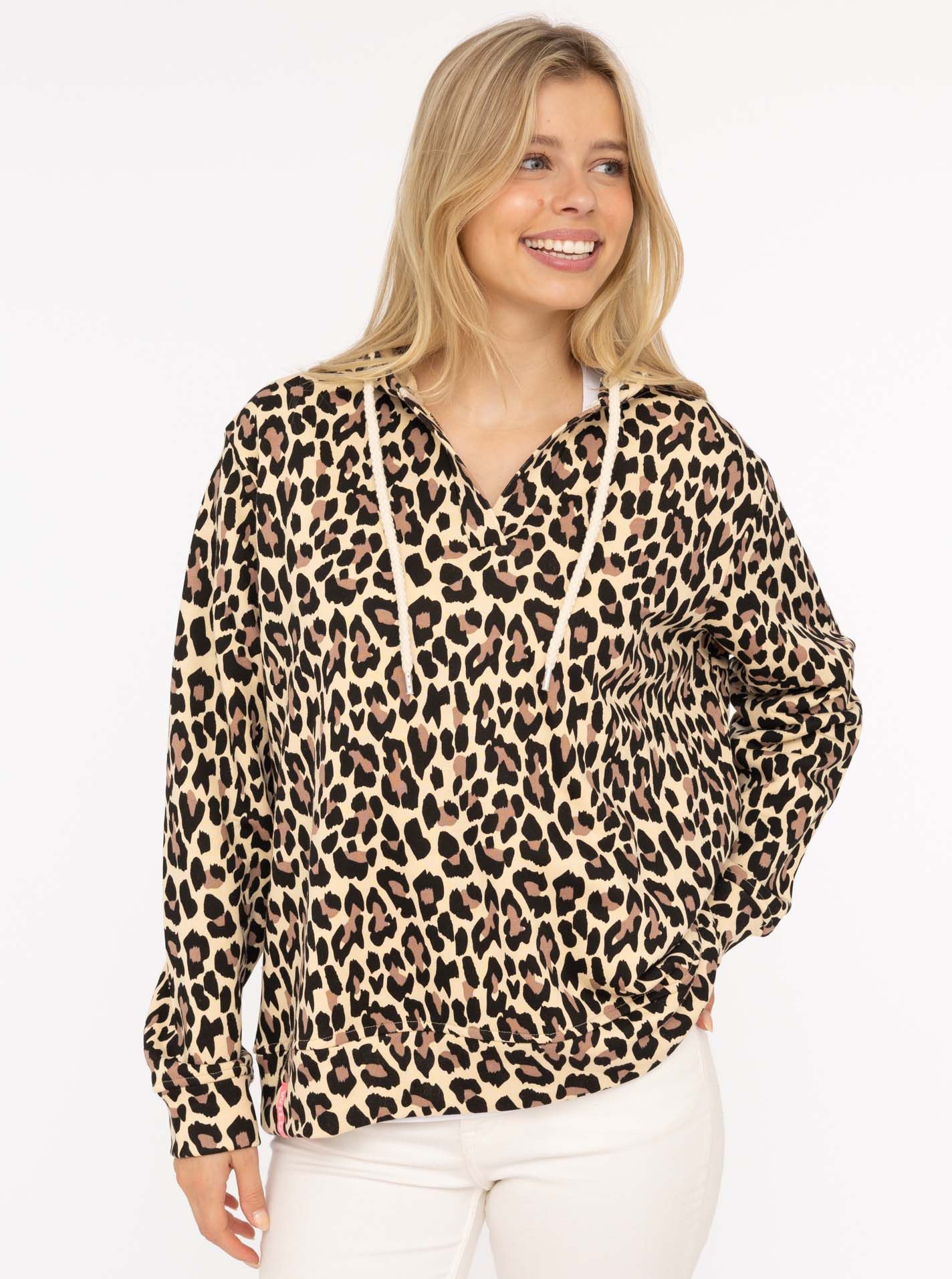 Zwillingsherz Hoodie "Leo AOP" Leo-Design, V-Ausschnitt, Kapuze günstig online kaufen