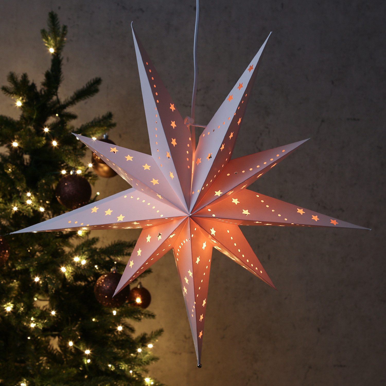 MARELIDA LED Stern Papierstern Emma Weihnachtsstern Faltstern Leuchtstern 58cm