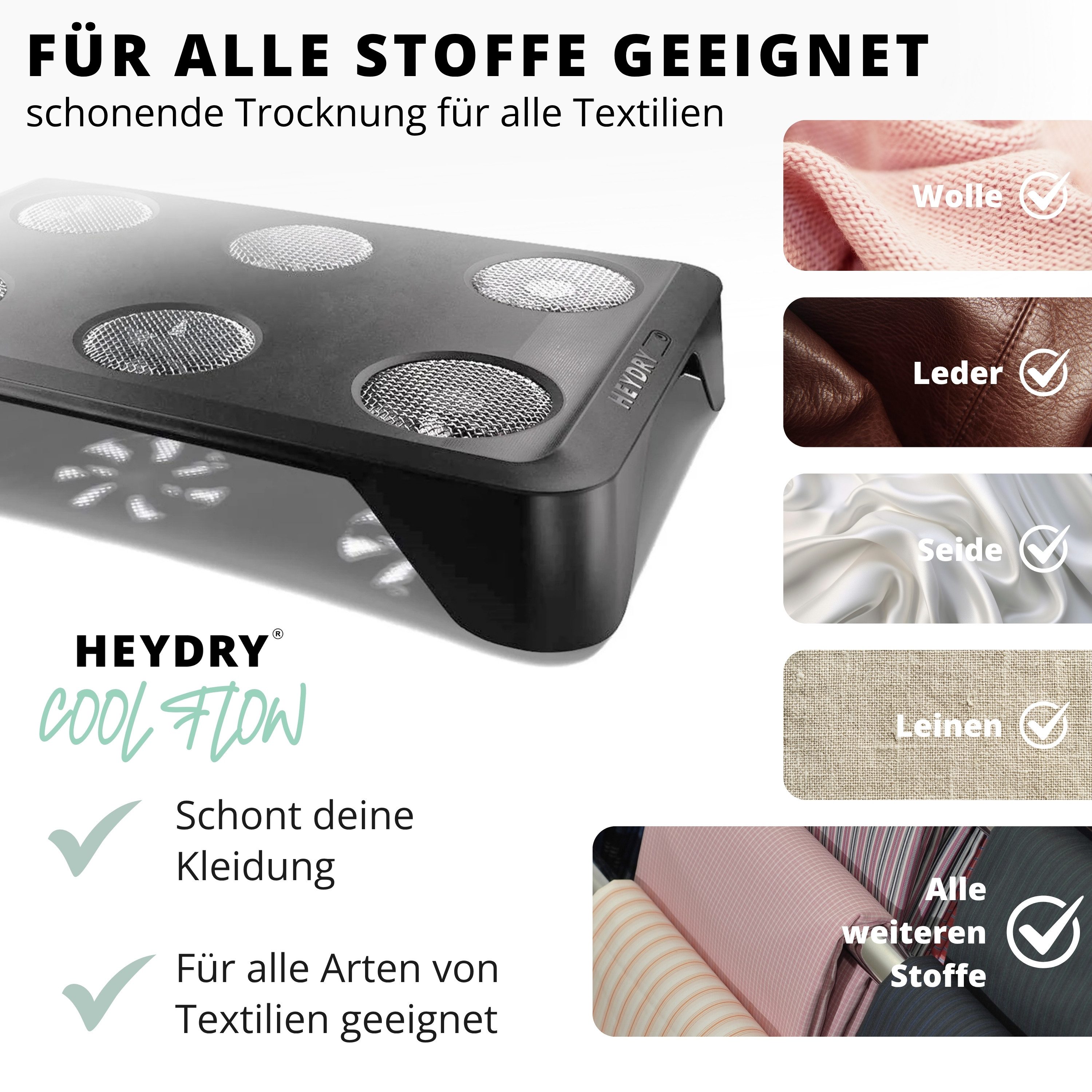 HEYDRY Elektrischer Wäschetrockner HEYDRY Lüfter für Wäscheständer, schnell & energiesparend trocknen, Made in Germany, mobiler Ventilator – Bild 5 von 5